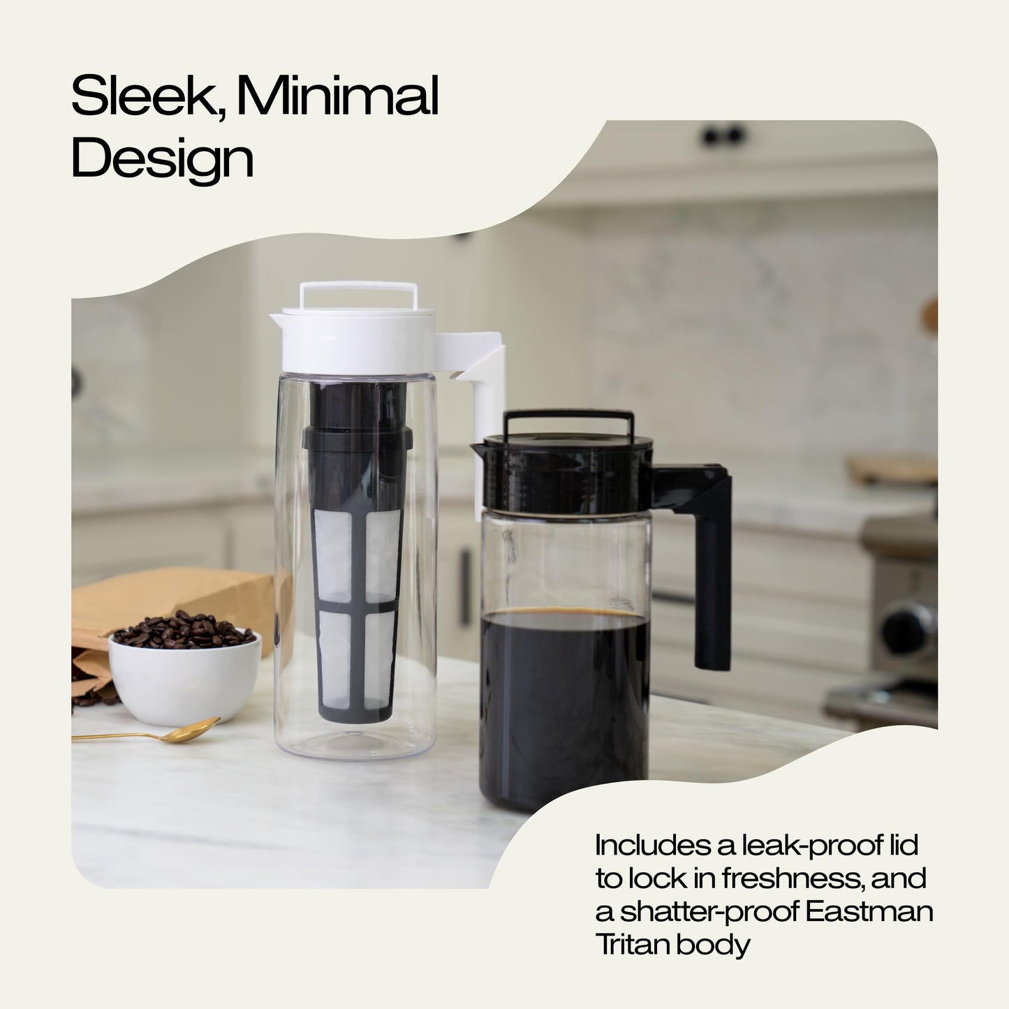 Takeya Deluxe Cold Brew Coffee Maker - BPA-Free Tritan Pitcher with Airtight Leakproof Lid, Silicone Grip Handle, Fine-Mesh Filter - Shatter-Proof, Dishwasher Safe, Made in USA - 2 Quart/Black