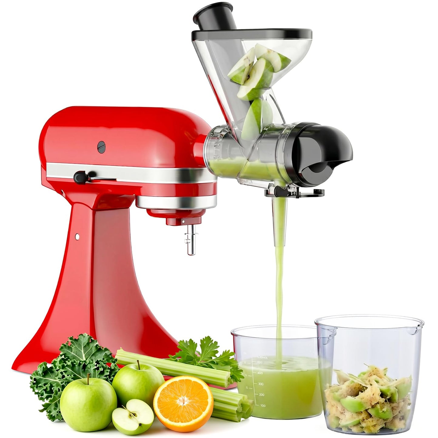 FOCOllK Masticating Juicer Attachment for KitchenAid Stand Mixer - Cold Press Dual Feed Chute Accessory, Slow Juicing Parts for Fruits & Vegetables