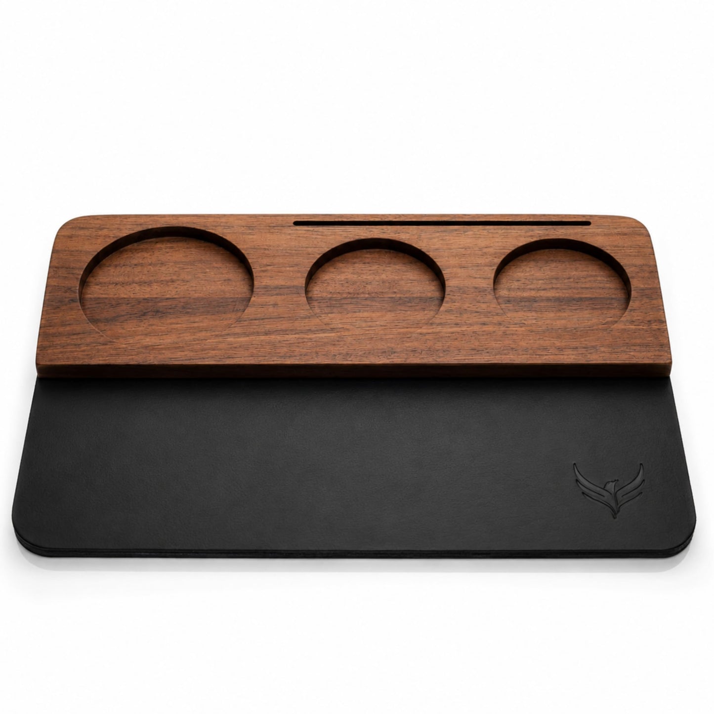 KNODOS 54mm Tamping Mat For Breville Espresso Machine Accessories Walnut & Leather Tamp Station Organizer with Multi-Slot Design for Espresso Tools Tamper, Distributor, Funnel & Puck Screens