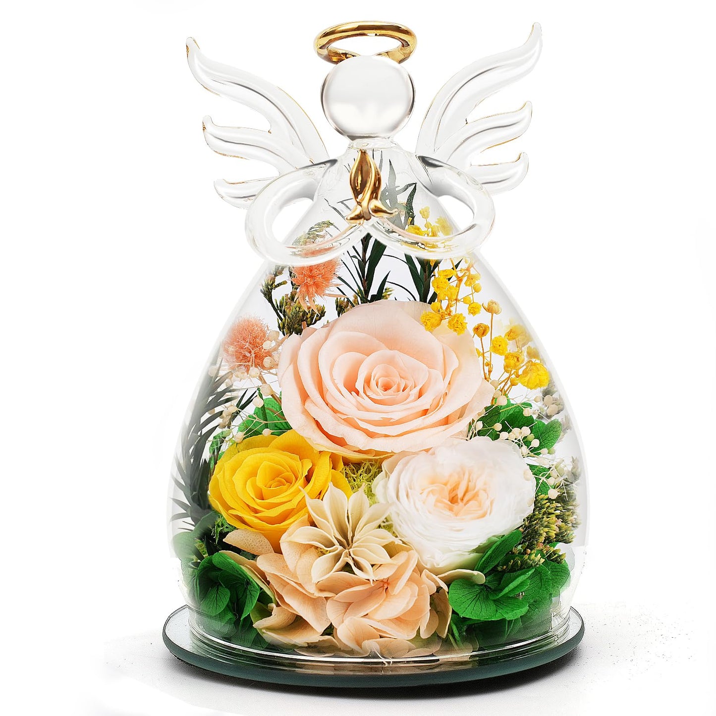 Kemiputi Gifts for Mom Birthday Gifts for Women, Preserved Rose in Glass Angel Figurines, Forever Flowers for Delivery, Anniversary Real Rose Gift for Grandma Wife Her from Daughter