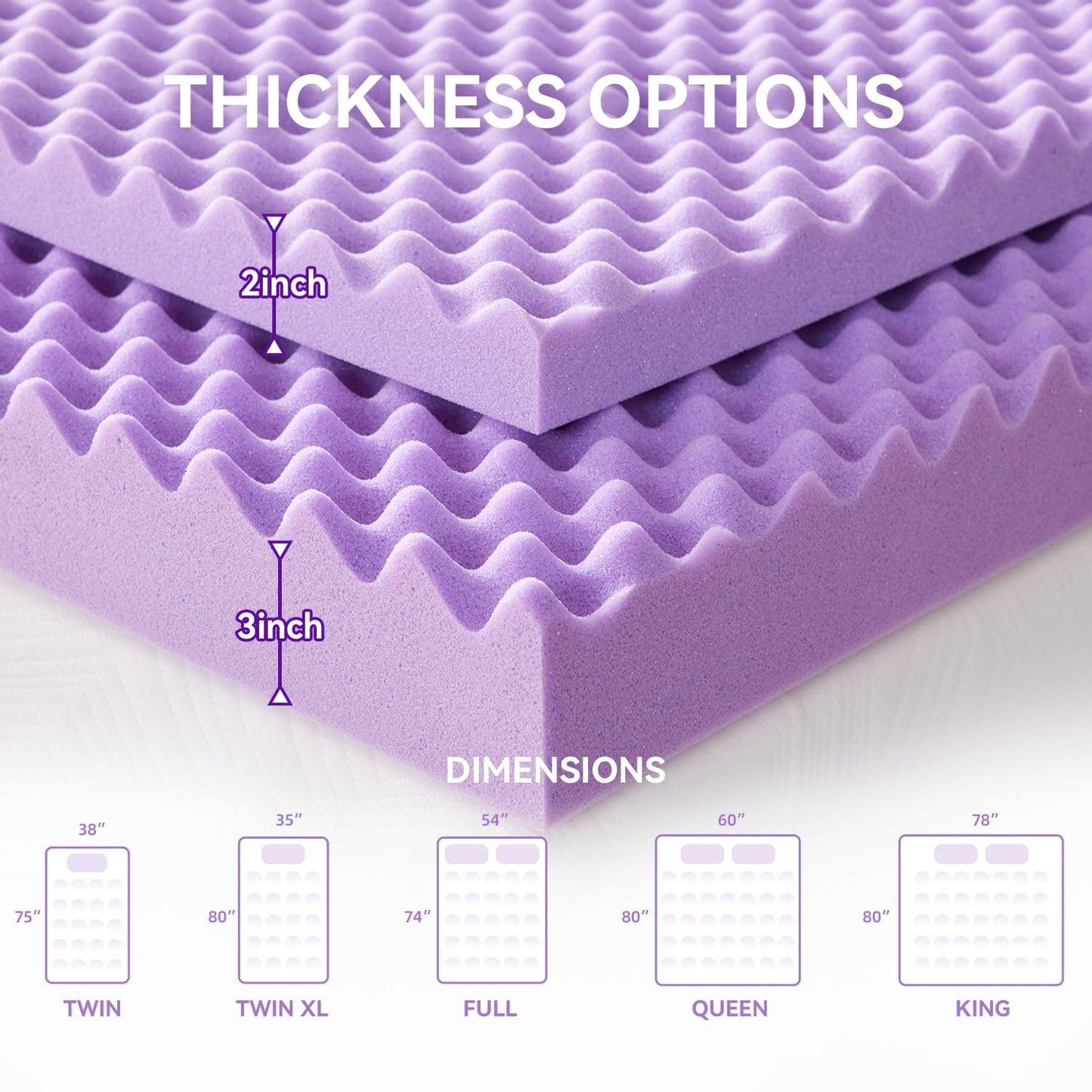 SINWEEK 2 Inch Egg Crate Memory Foam Mattress Topper Twin XL, Twin Extra Long Mattress Pads for College Dorm Single Bed, Pressure Relieve CertiPUR-US Certified,39x80 Inches