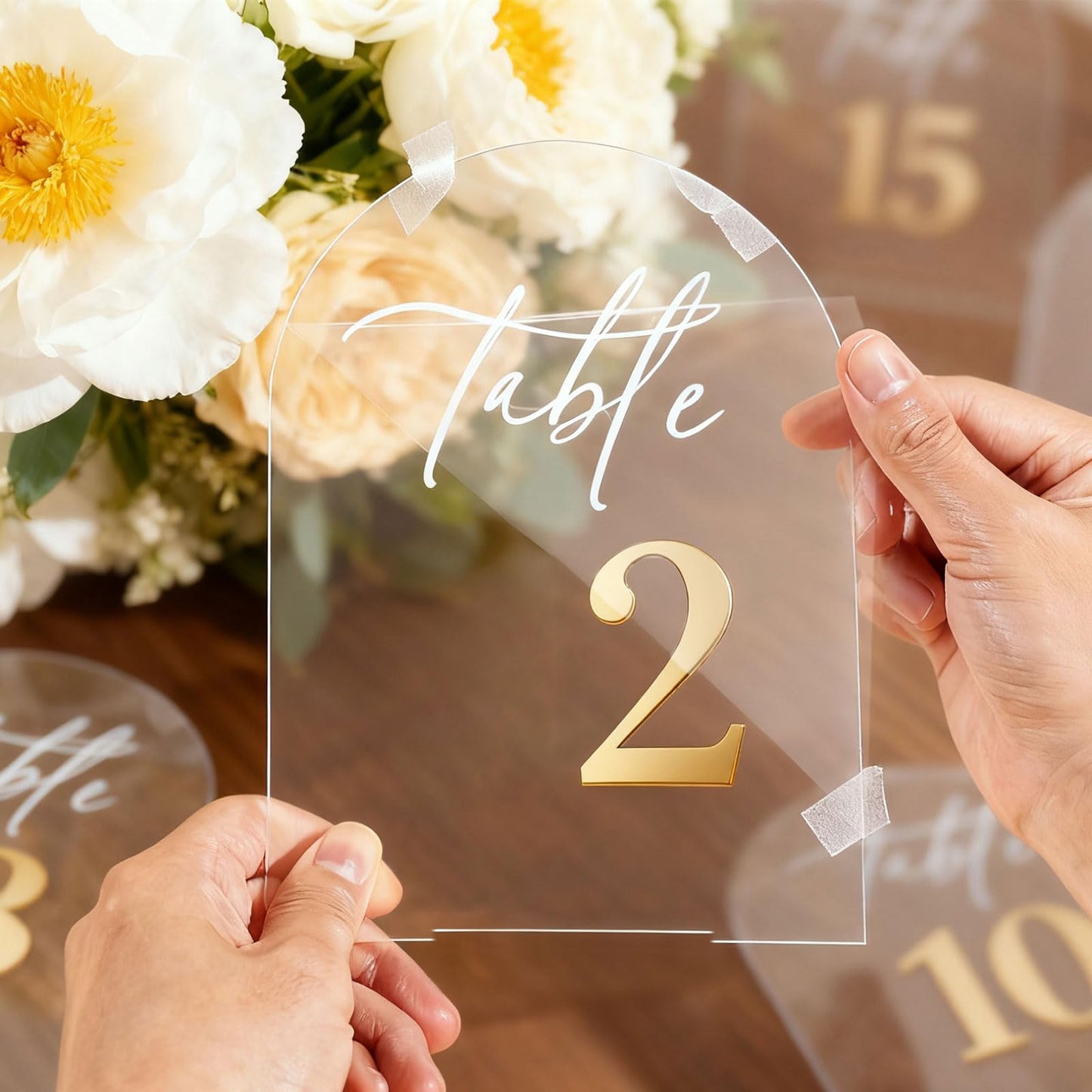 Arch Wedding Table Numbers 1-25 with Stands,5 x 8 Inch Transparent Acrylic Reception Table Signs Golden Letters,Perfect for Wedding Receptions, Parties, Anniversaries, and Events (1-25 golden)