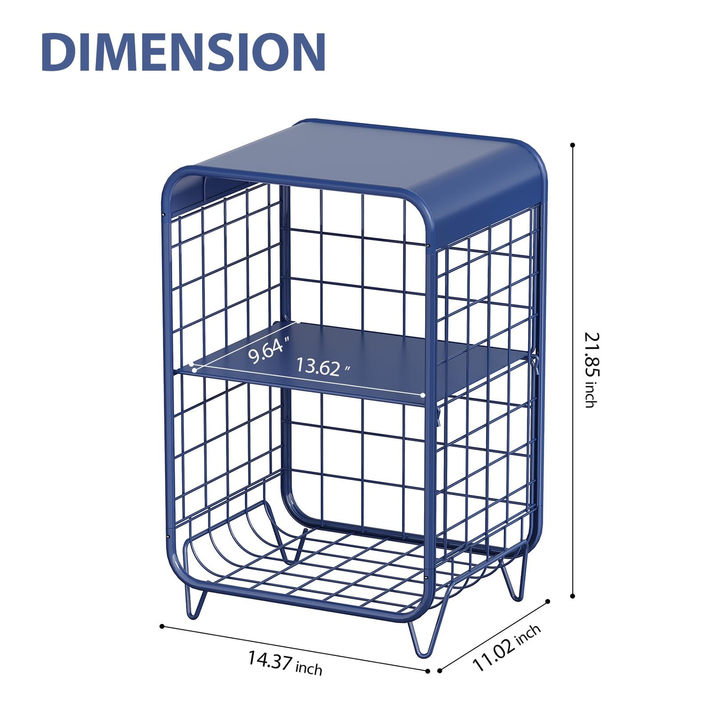 APEXCHASER Cute Nightstand,Metal Side Table,3-Tier Modern End Table with Storage Shelf, Unique Side Tables, Cute Coffee Table for Living Room, Small Table for Bedroom,Navy Blue