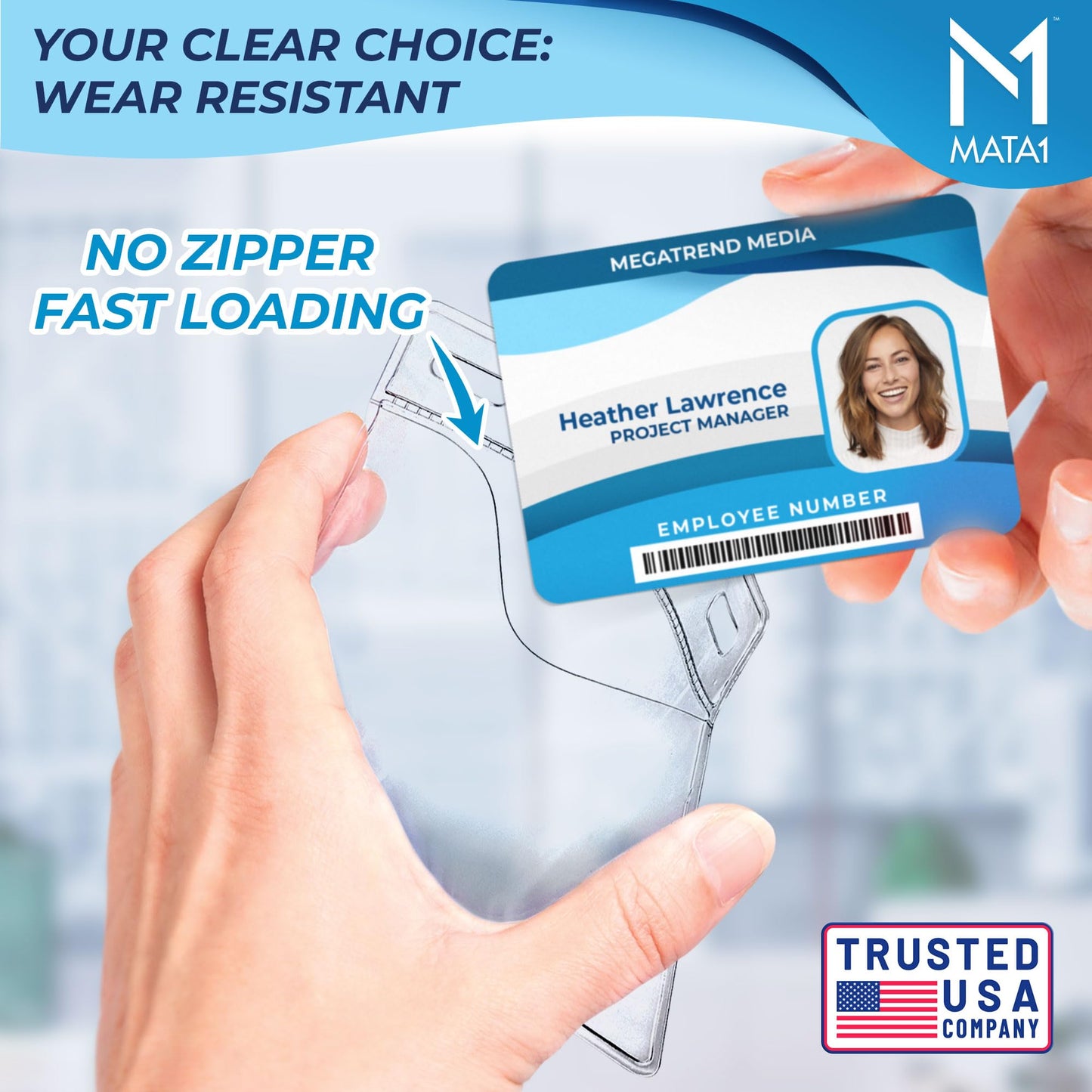 Mata1-USA Plastic Extra-Thick Horizontal Card Protector (Clear, 4x3 Inch, 250 Pack), Large Size No Zipper ID Name Badge Holder