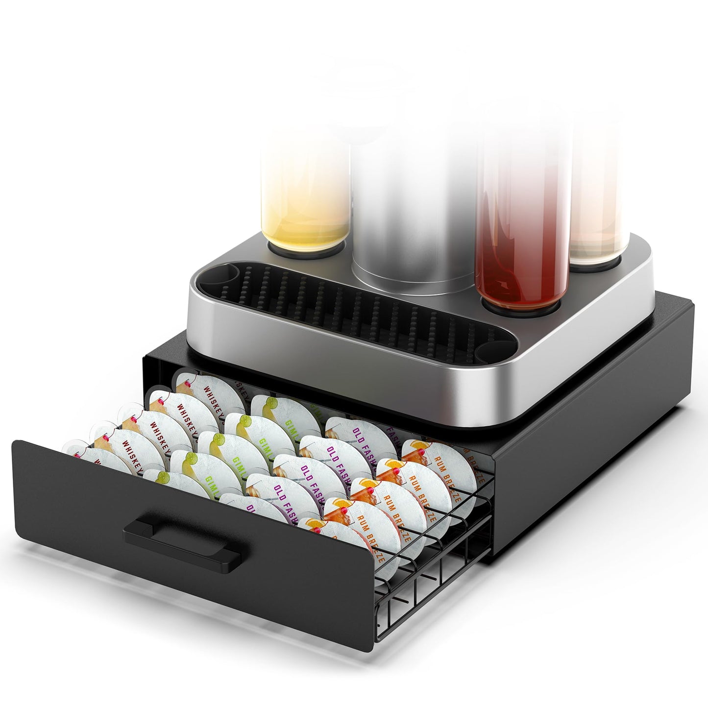 ZECENN Storage Drawer for Bartesian Pods, Cocktail Pod Holder for Bartesian Capsules Compatible with Bartesian Cocktail Machine, Hold 40 Pods, Countertop Organizer Bar Accessories- Black