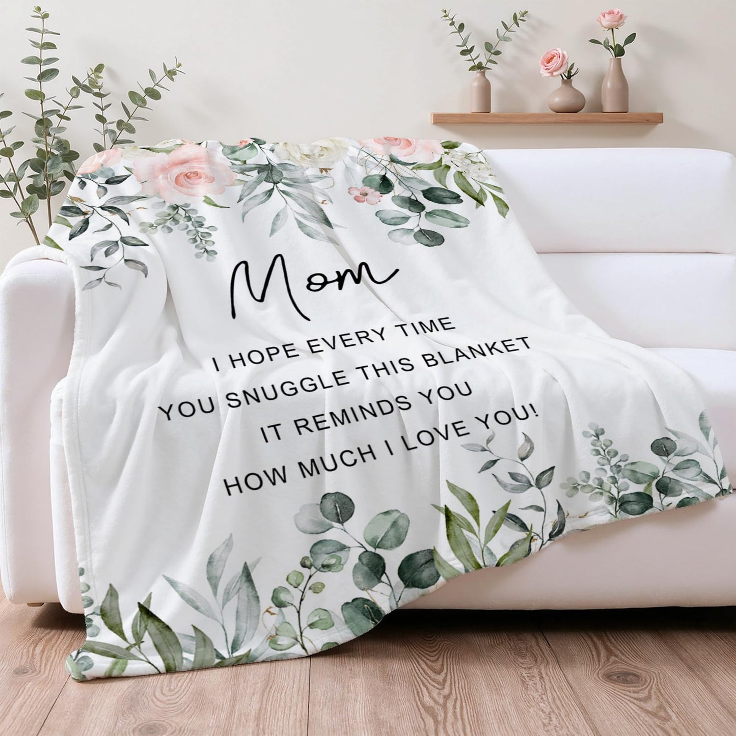 Mocsicka Mom Blanket for Mom - Ultra Soft Sherpa Fleece Throw from Daughter Son, 50x60 Inch Cozy Lightweight Luxury Throw for Women, Set with Floral Tote Bag