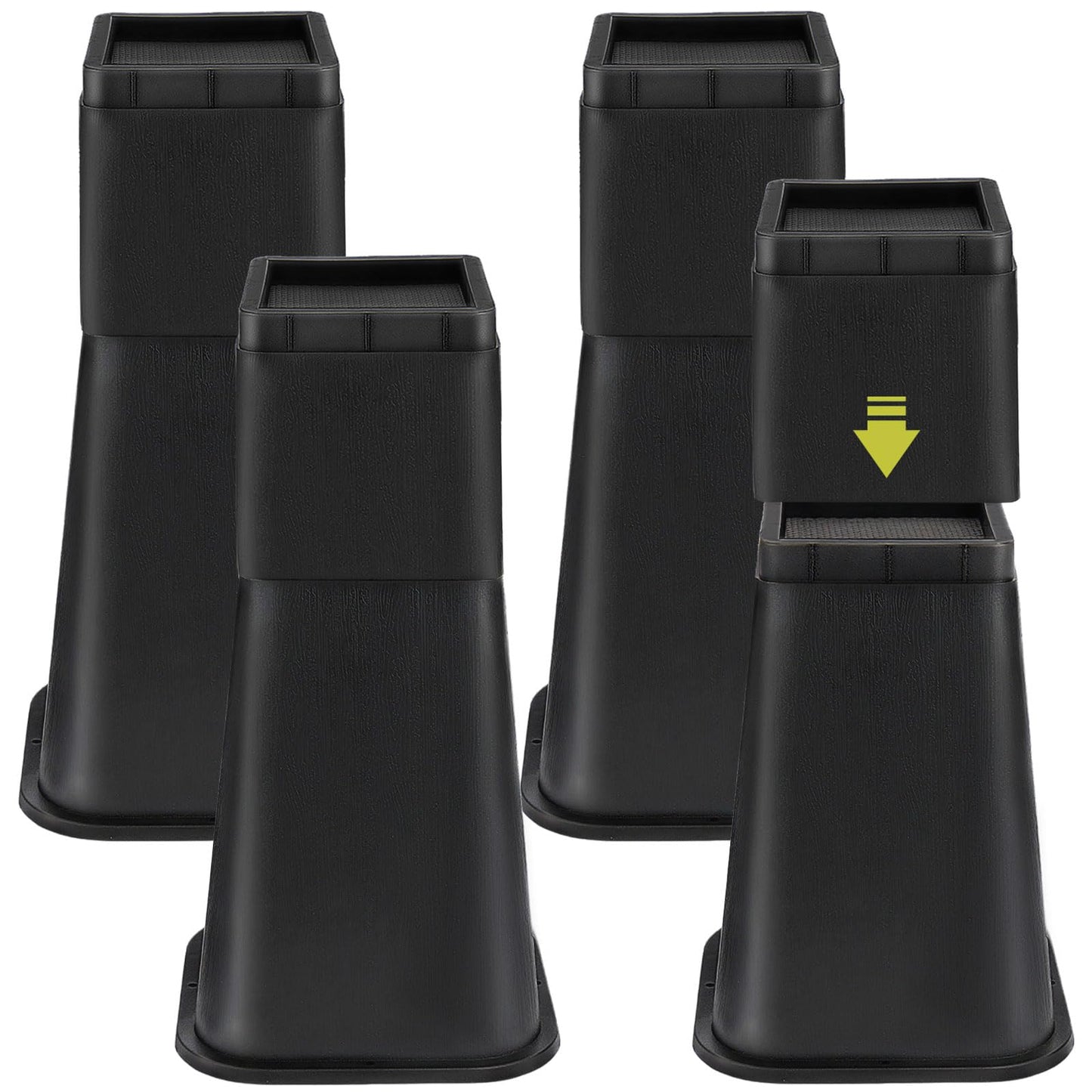 Yookwutar 4 Pack Bed Risers 12 inch Heavy Duty, Adjustable Furniture Risers Lift Height 12",8" or 4" for Table Desk Couch Sofa Cabinet Bed Frame Dorm, Square Stackable Table Leg Risers, Black