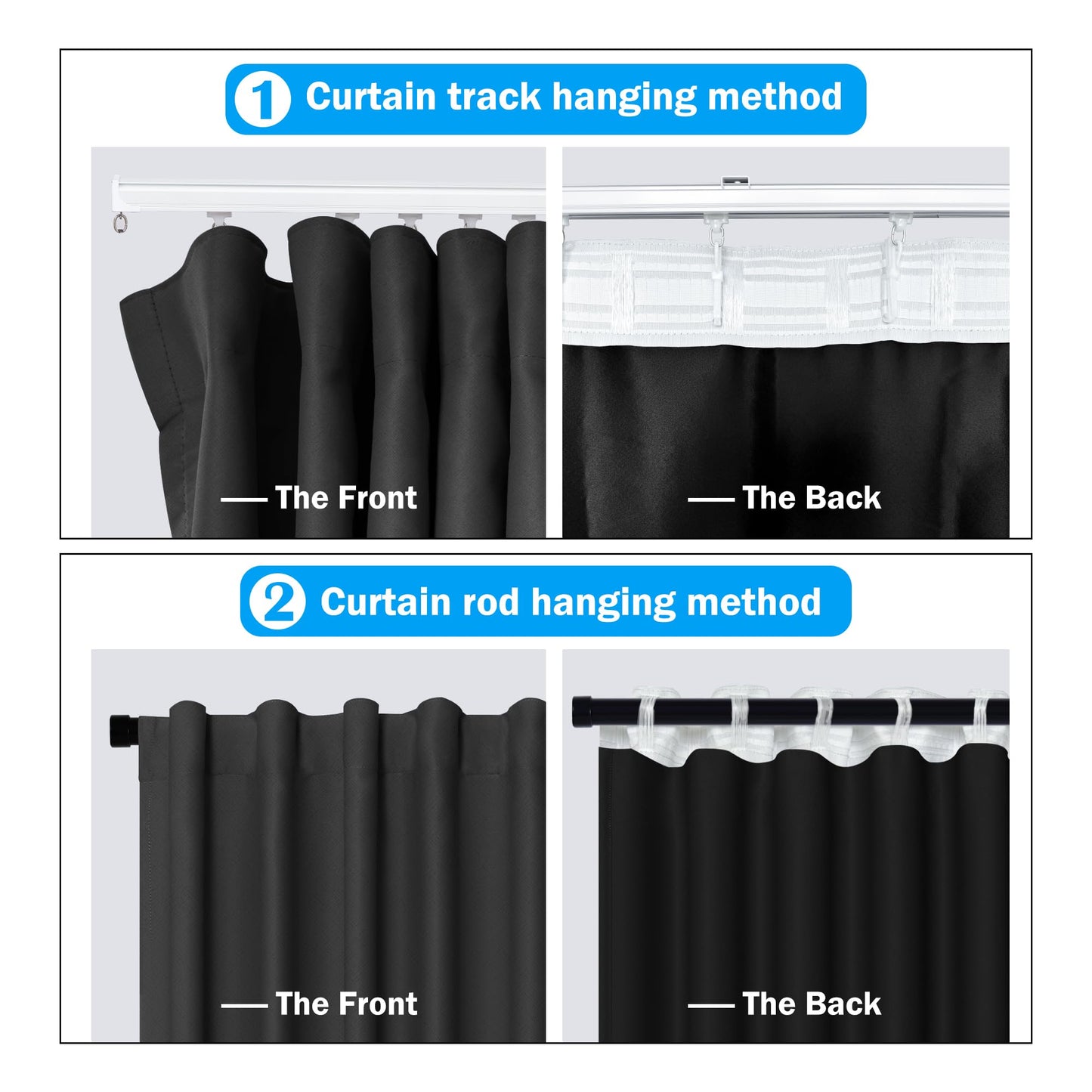 MaKefeile Room Divider Curtains Total Blackout Privacy Curtain Panel Room Thermal Insulated Noise Reduction Curtains for Bedroom Window Living Room Ceiling Track Curtain W 8.3 ft × H 8 ft Black