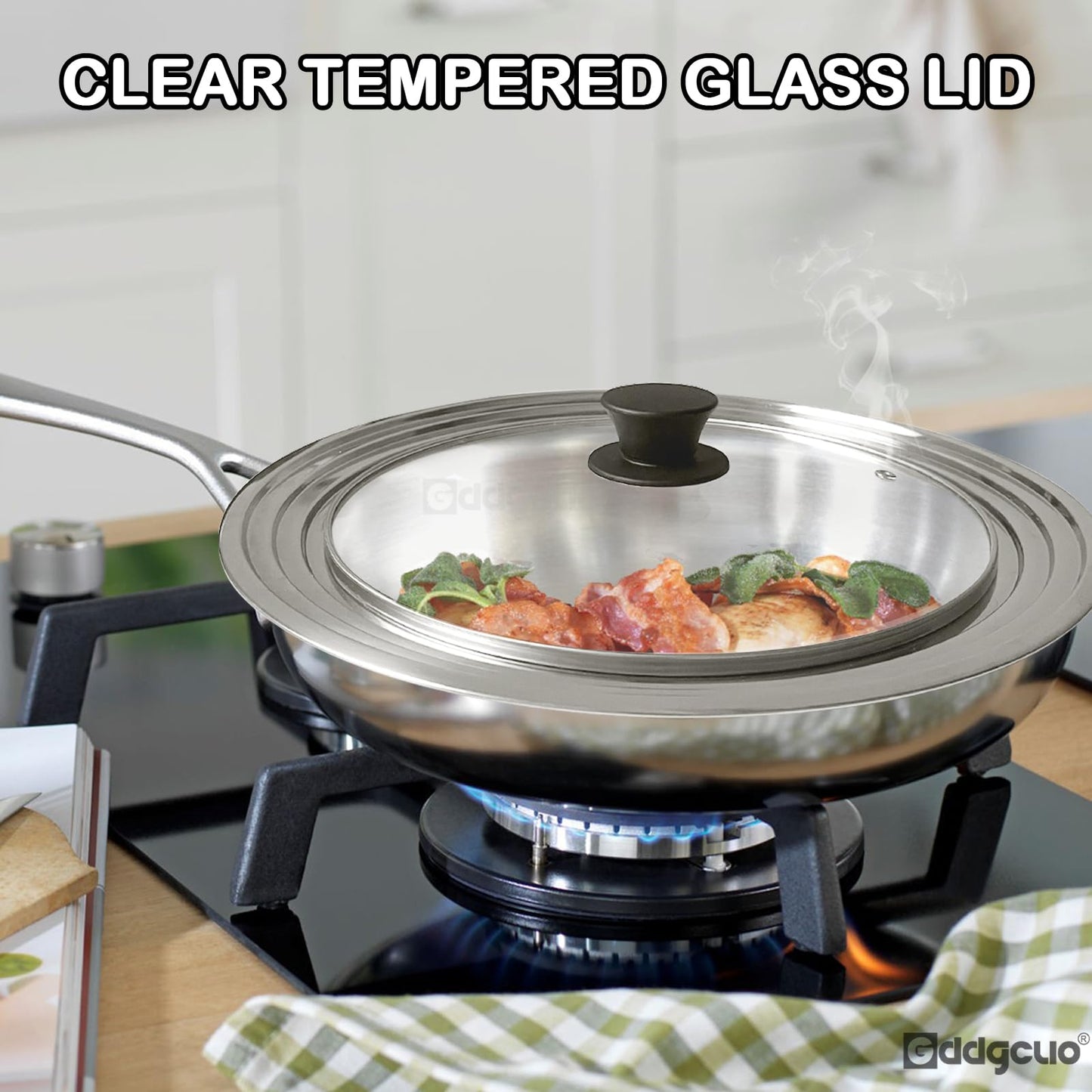 GDDGCUO 13-14-15 in Universal Pan Lid, Extra Large Stainless Steel Pot Lid for Pots, Pans, Skillets, Replacement Frying Pan Lid with Heat Resistant Silicone Knob, Dishwasher Safe