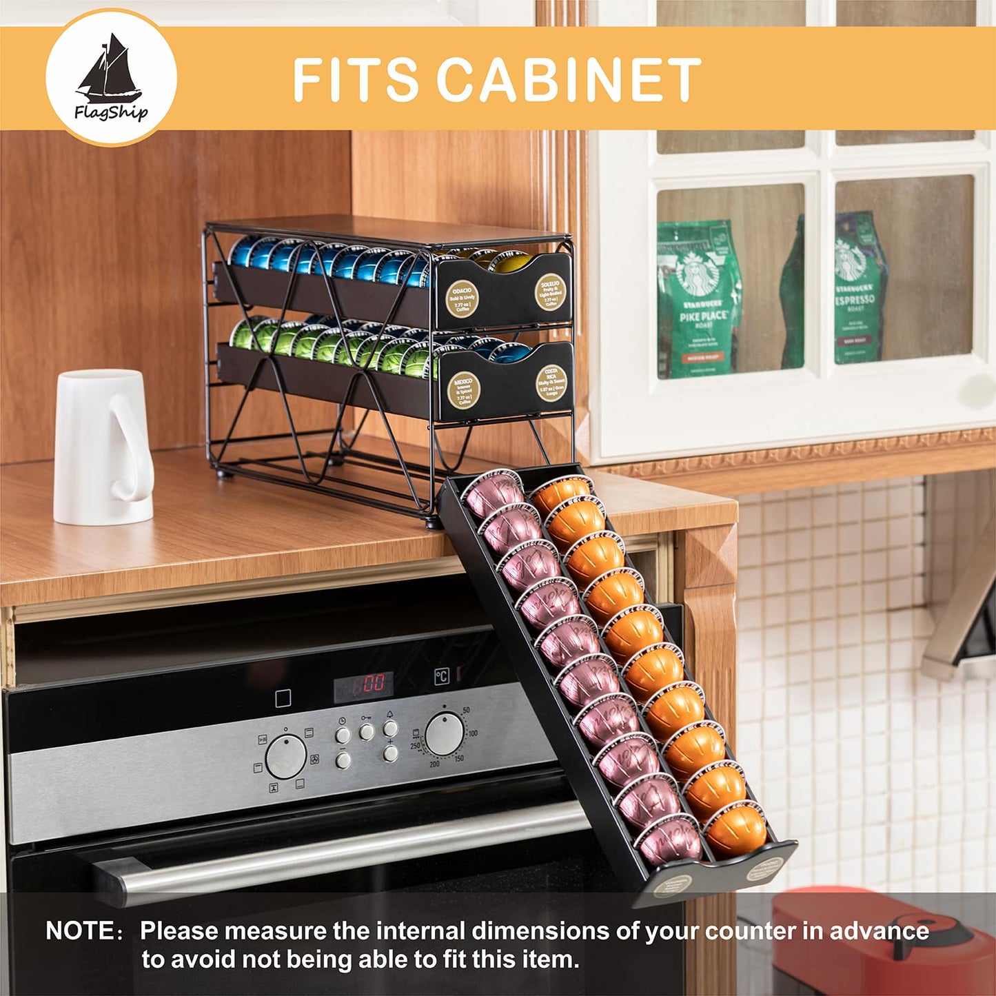FlagShip for Nespresso Pod Holder Vertuo Pod Drawer Large Mullti Tier Coffee Pod Holder(3 Tier (60Pods Capacity))