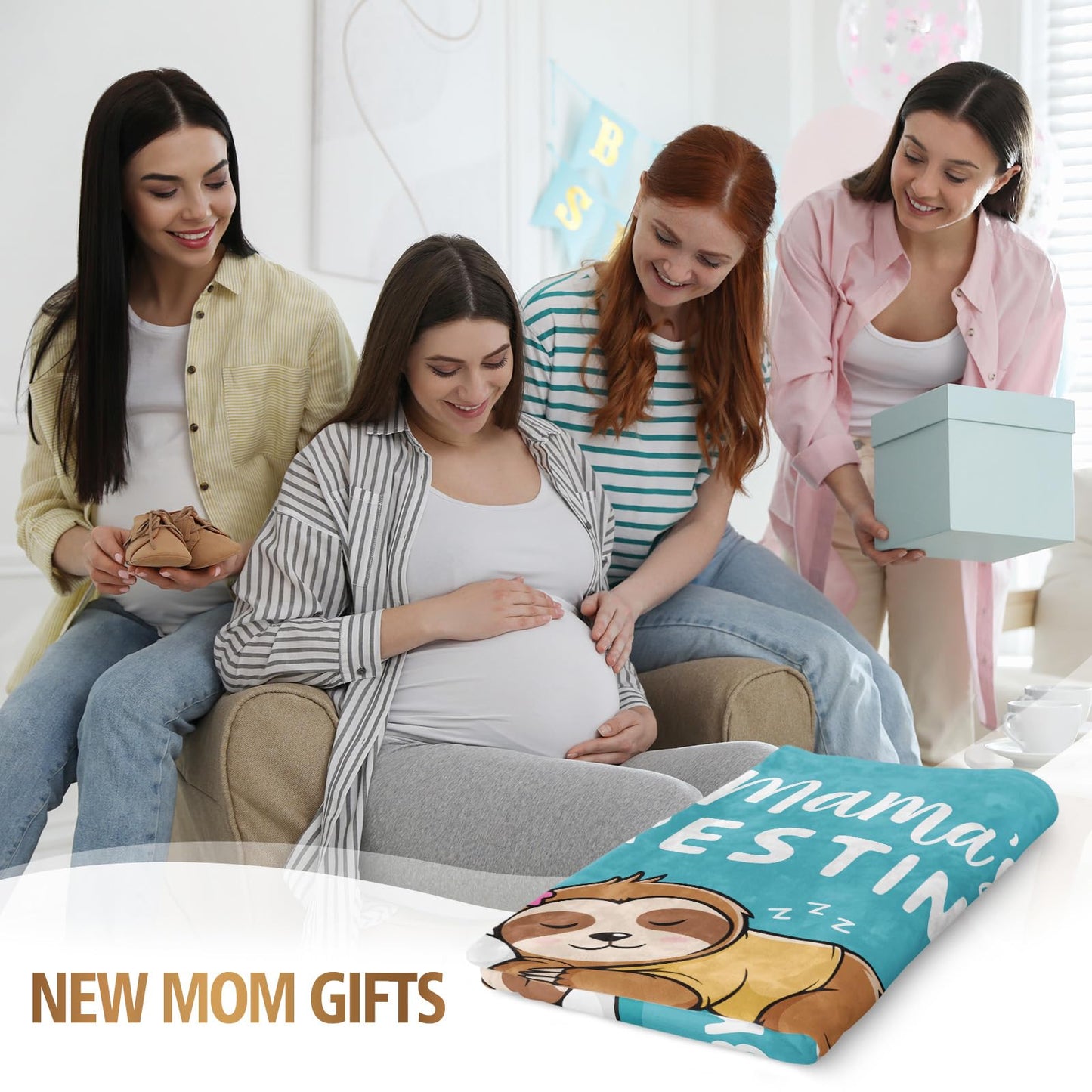 New Mom Gifts for Pregnant Women, Pregnancy Gifts for Expecting Mom, Funny Maternity Blanket Gift for Mama to be, First Time Moms, Mothers Day Birthday Gift for Pregnant Women, (60'' X 50'', Cyan)