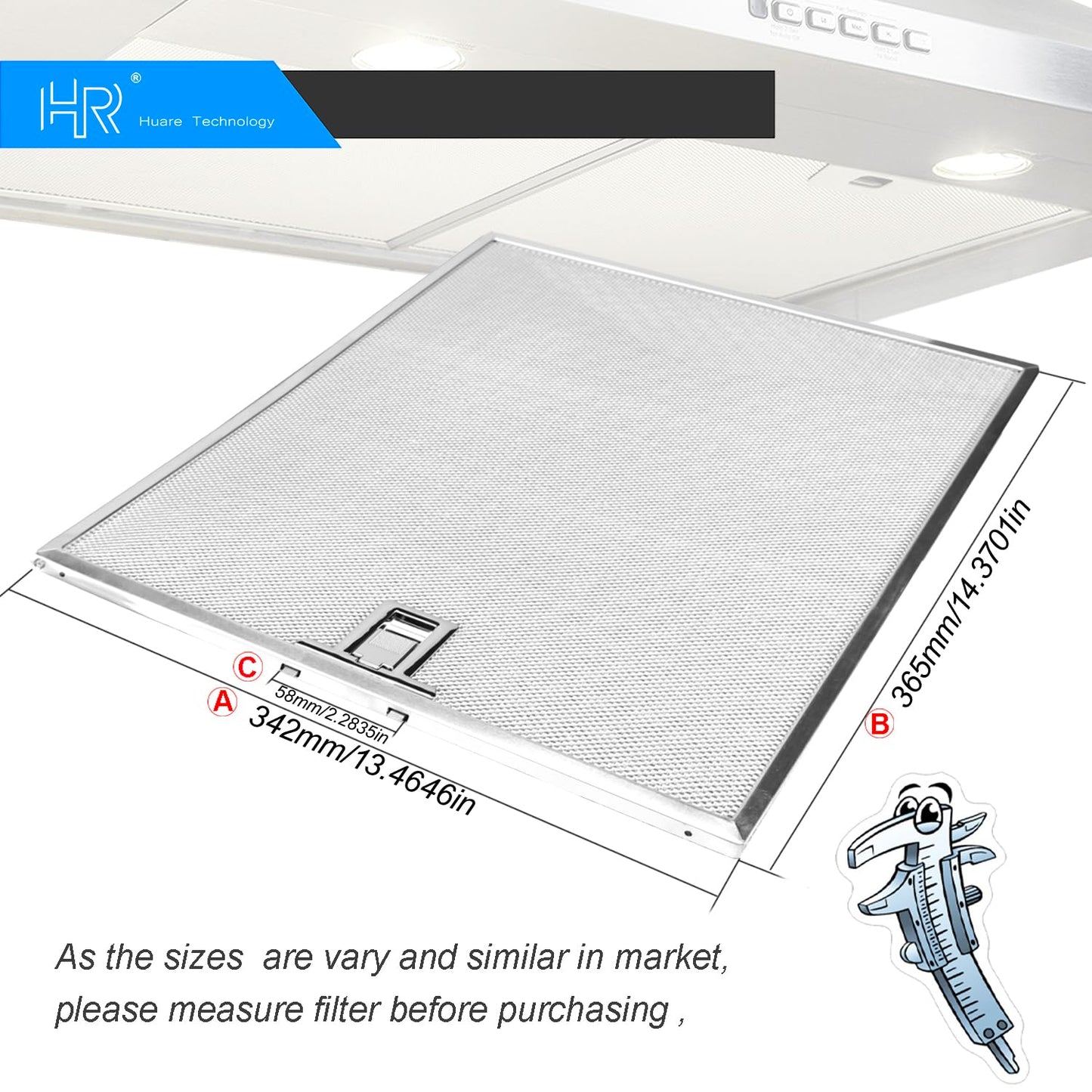 Range Hood Filter Replacement, 30 In Pyramid Wall Mount Range Hood Filters Replacement, Vissani-WA0575, Grease Filters 13.54x14.41Inch (344x366mm), Aluminum Vent Filter from Huare Technology, 2PCS