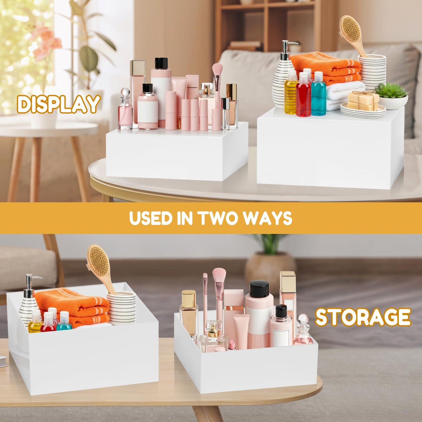 10PCS Buffet Risers, Food Risers for Buffet Table, Acrylic White Cube Box with Hollow Bottoms, Display Stand for Dessert Table Stand Shelf Nesting for Jewelry Show Catering(12"-11"-10"-9"-8"-7"-6"-5")