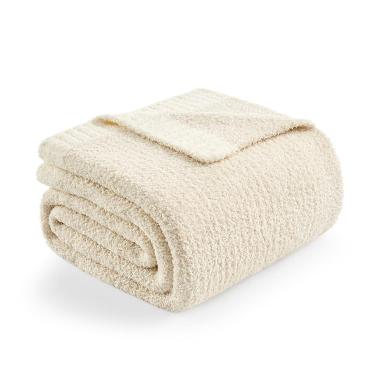 Snuggle Sac Heather Throw Blanket for Couch, Reversible Super Soft Blankets Warm Cozy Knit Fuzzy Plush Lightweight for Sofa, Bed, Camping, Picnic (Heather Ivory, Throw-XL(50"x 70"))