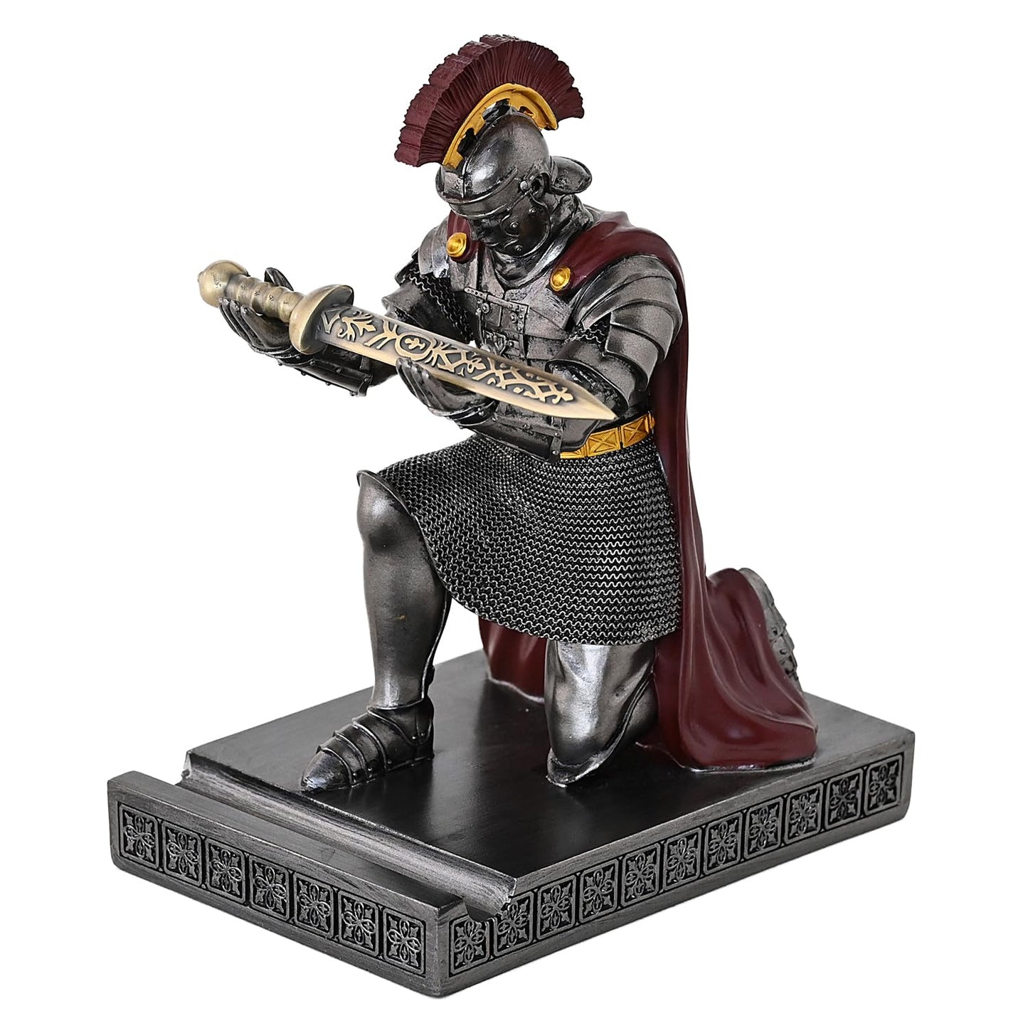 CYXStar Roman Praetorian Prefect Warrior Knight Pen Holder Desk Ornament Resin Praetorian Guard Mobile Phone Stand Desk Accessories and Organizer for Office with a Letter Opener (Iron)