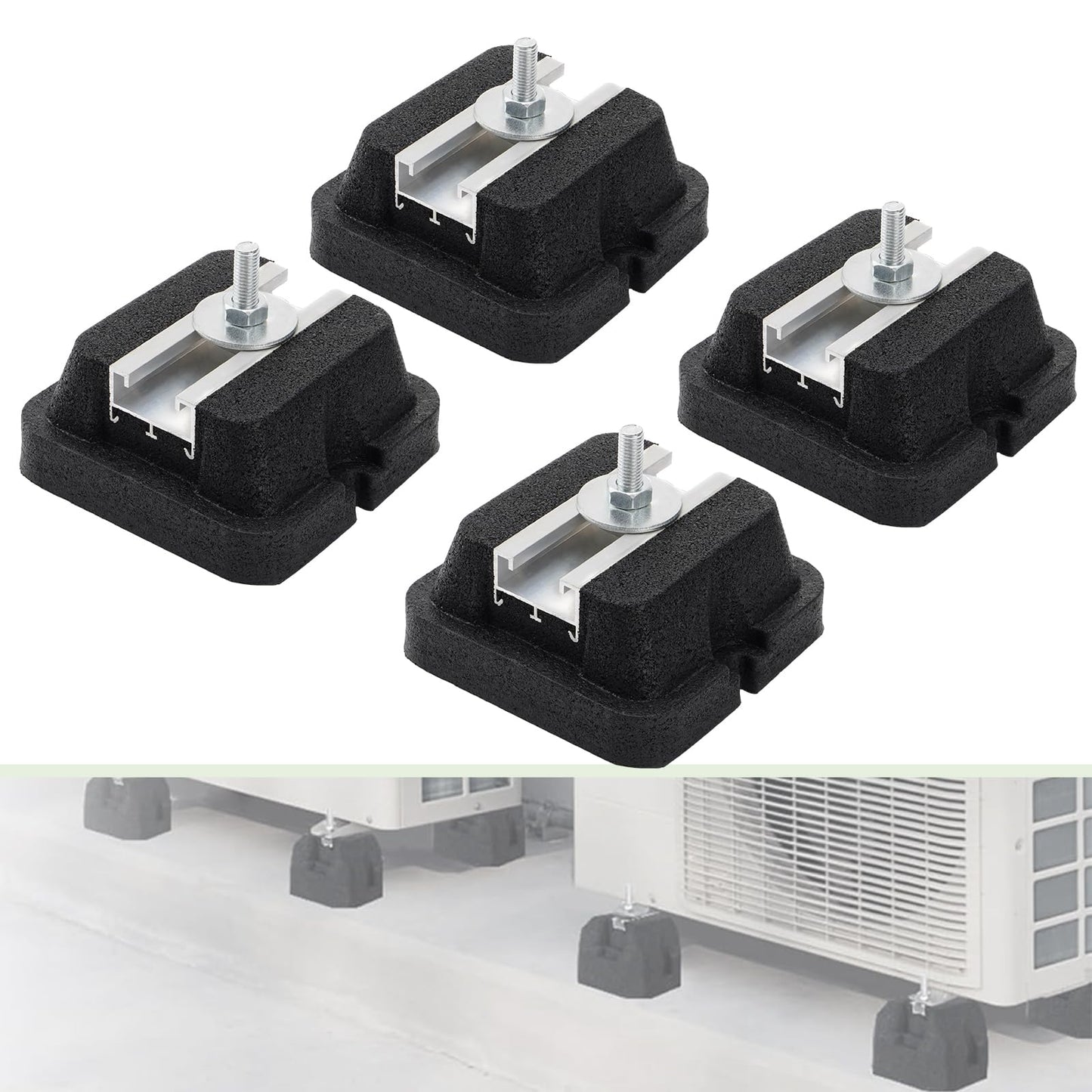 4 Pack Floor Mounting Base Kit for Mini Split Air Conditioner Condensers Heat Pump System, Mini Split Rubber Feet, Heavy-Duty Rubber Anti-Vibration Isolator Mounting Bracket Support Up to 1100 LB