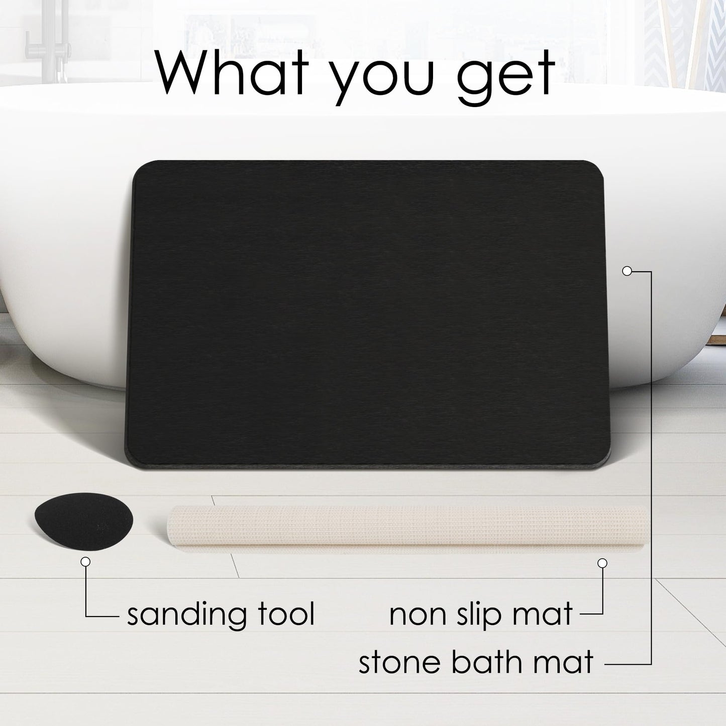THMINS Black Stone Bath Mat, 32''x20'' Extra Large Stone Bath Mat, Super Absorbent Quick Drying for Bathroom, Easy to Clean