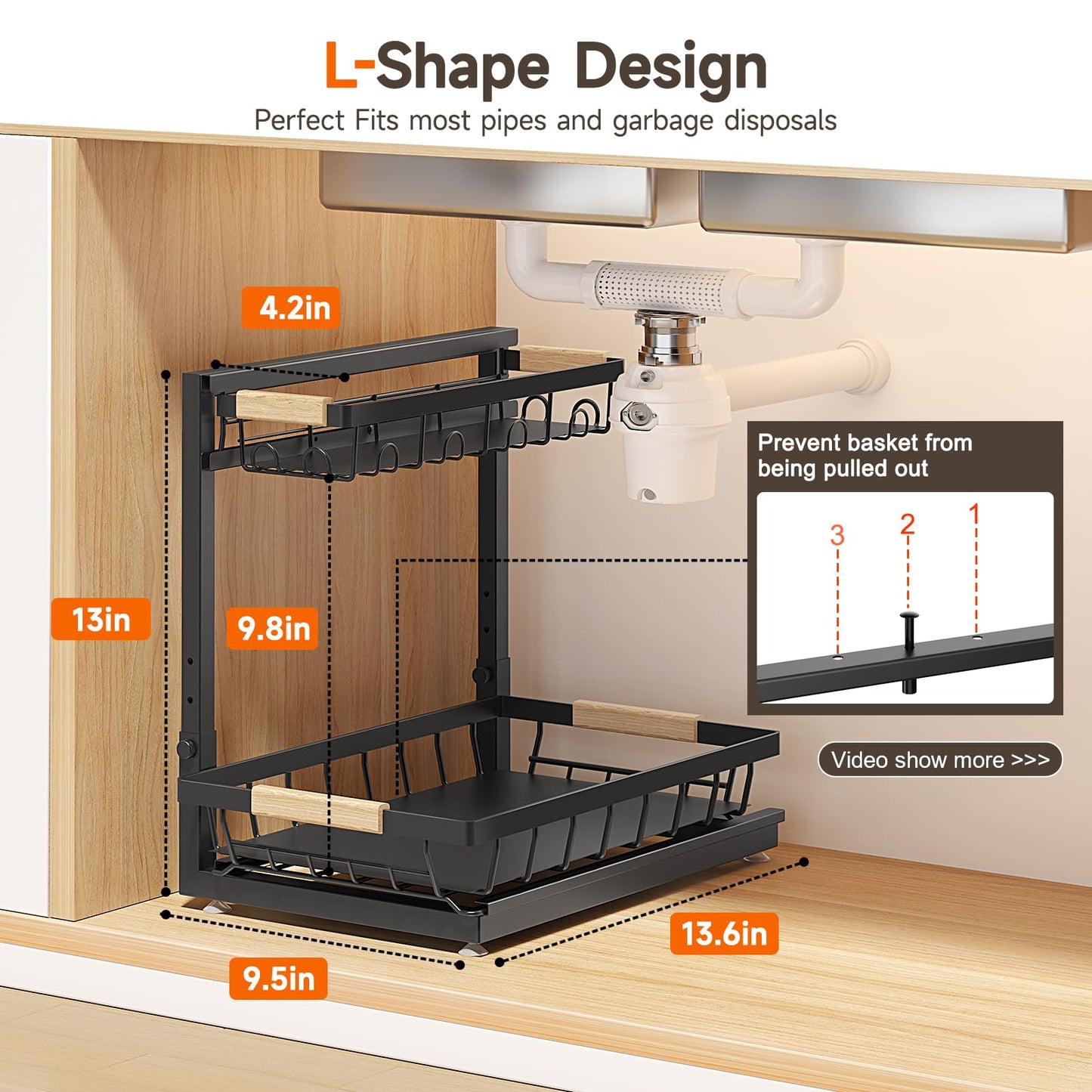 Sevenblue 2 Packs Under Sink Organizer, Height Adjustable 2 Tier Under Kitchen Sink Organizer, Multi-Purpose Storage Shelf for Kitchen Bathroom Cabinet