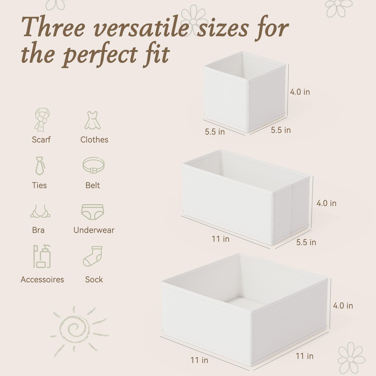 Criusia Drawer Organizers 18-Piece Set, Dresser Organizer for Baby Clothes, Foldable Closet Storage & Drawer Dividers for Underwear, Socks, Nursery, White
