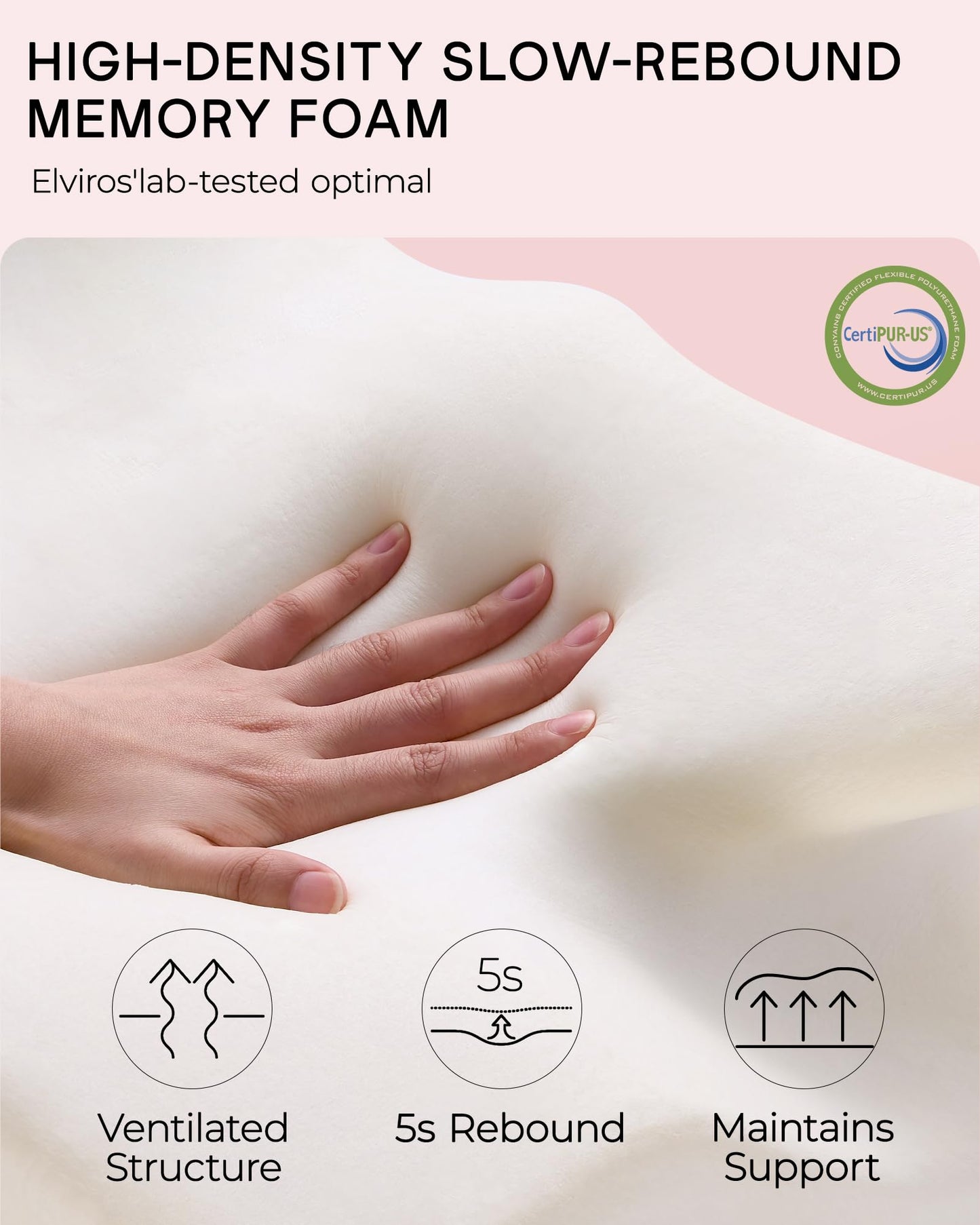 Elviros Cervical Memory Foam Pillows for Neck and Shoulder Pain, Neck Pillow for Sleeping, Side Sleeper Pillows for Adults, Ergonomic Orthopedic Sleeping for Back and Stomach Sleepers (Medium Firm)