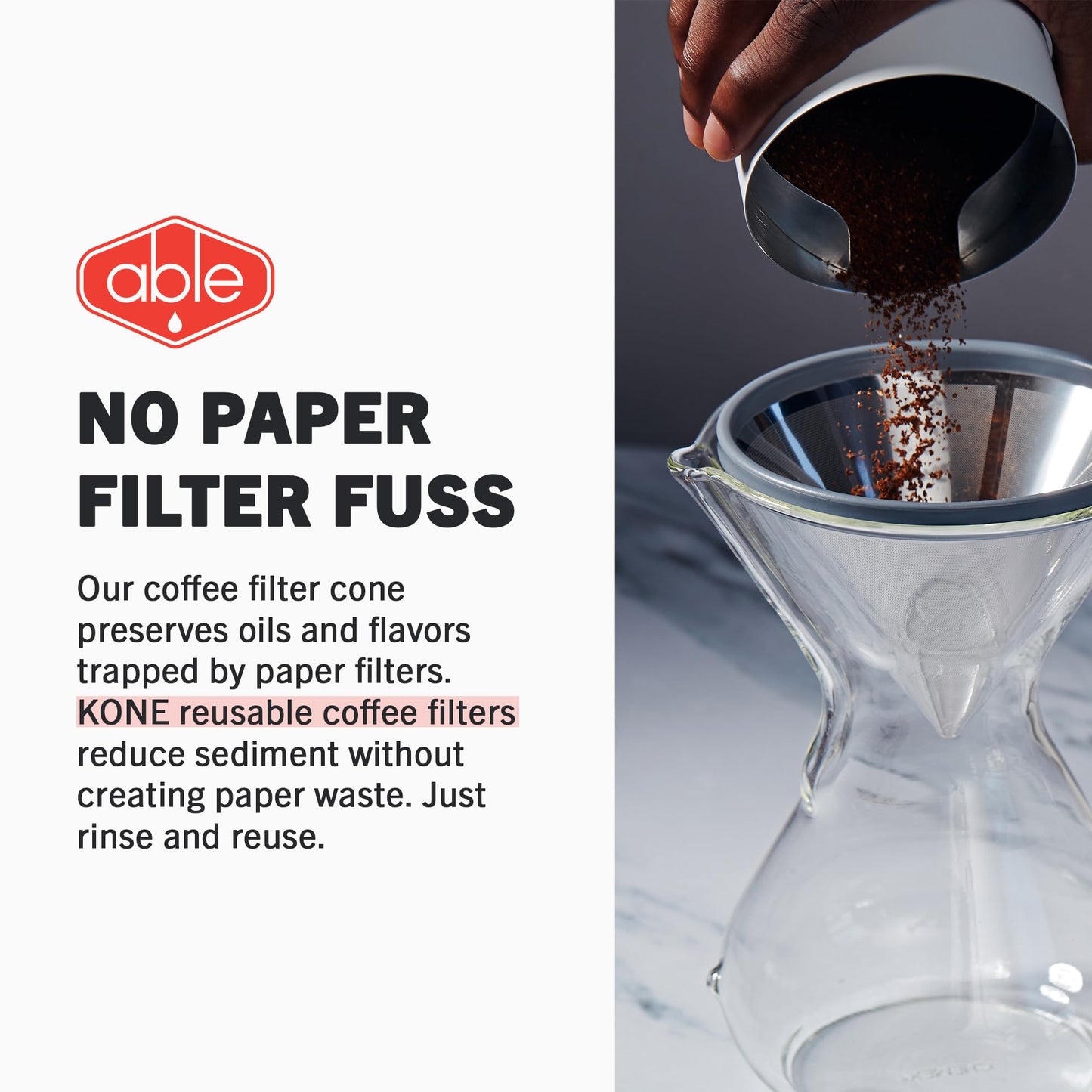 Able KONE compatible with Chemex: The Original Reusable Black Titanium Coffee Filter