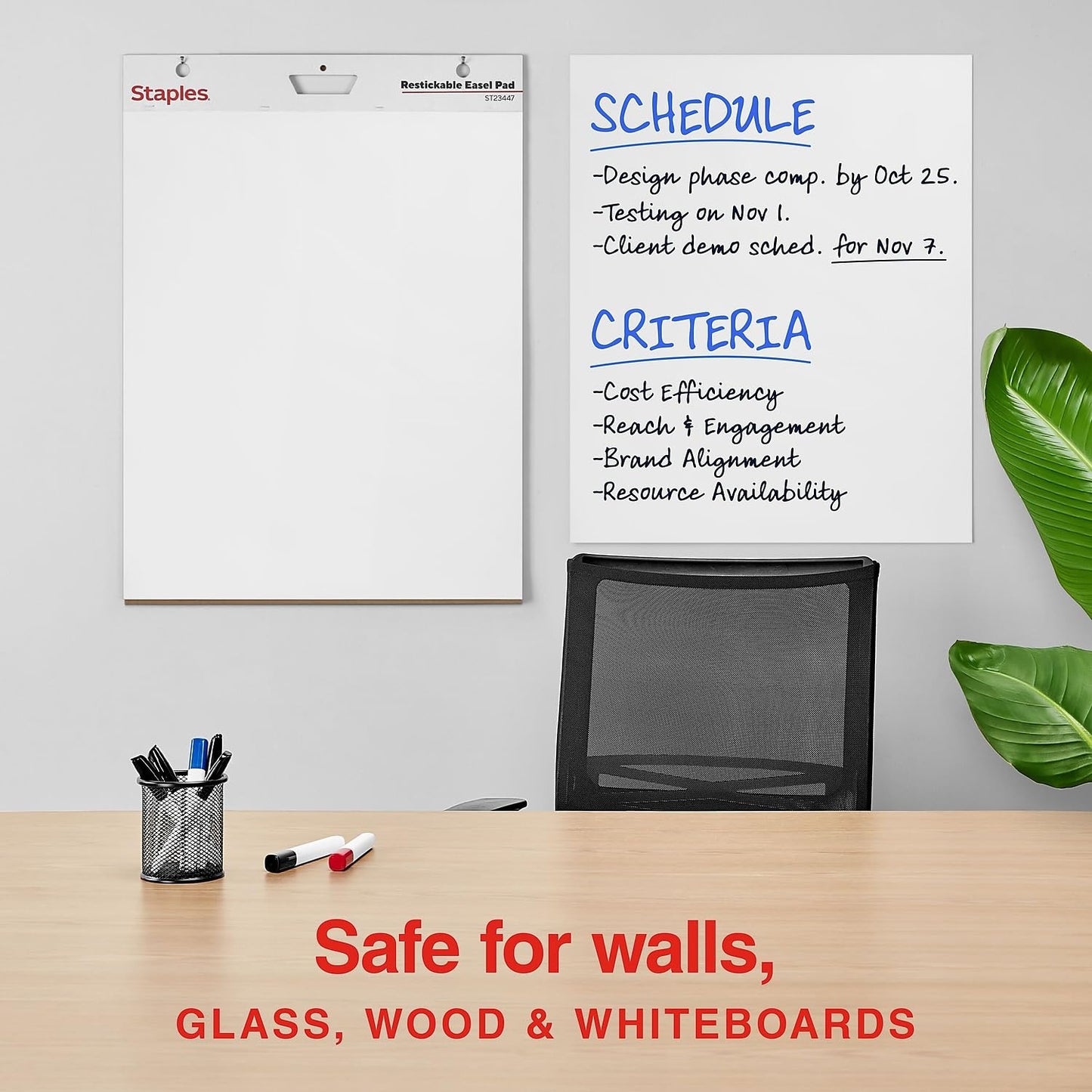 STAPLES Easel Pad - Repositionable, Large Flip Chart Paper, 25"x30", 30 Sheets, 2 Pack, White, Recycled Material