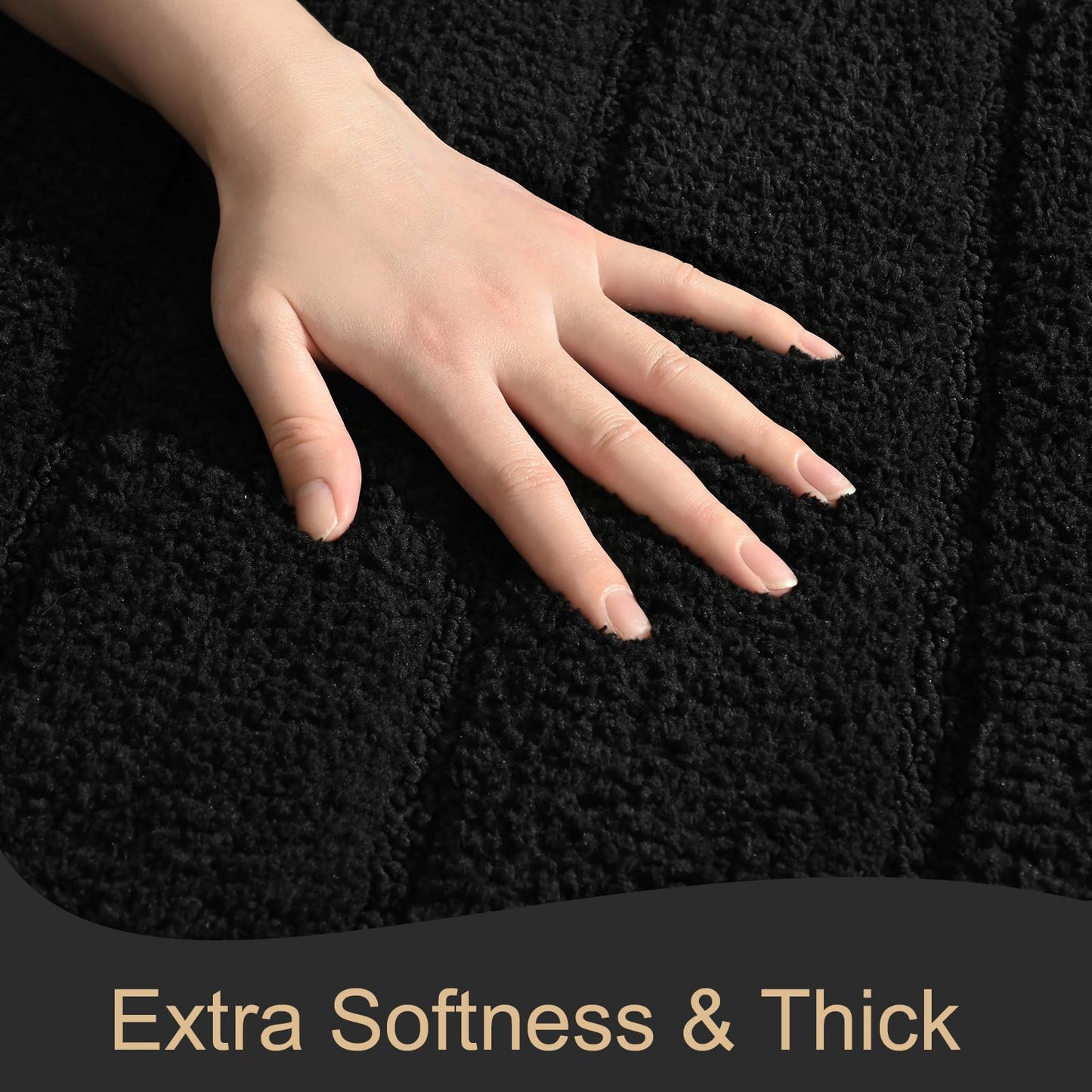 AROGAN Luxury Long Bathroom Runner Rugs, Thick Soft and Absorbent Microfiber Non Slip Bath Mat, Rubber Backing Striped Rug Carpets, Machine Washable Plush Mats for Bathroom Floor, 24x60 Inch Black