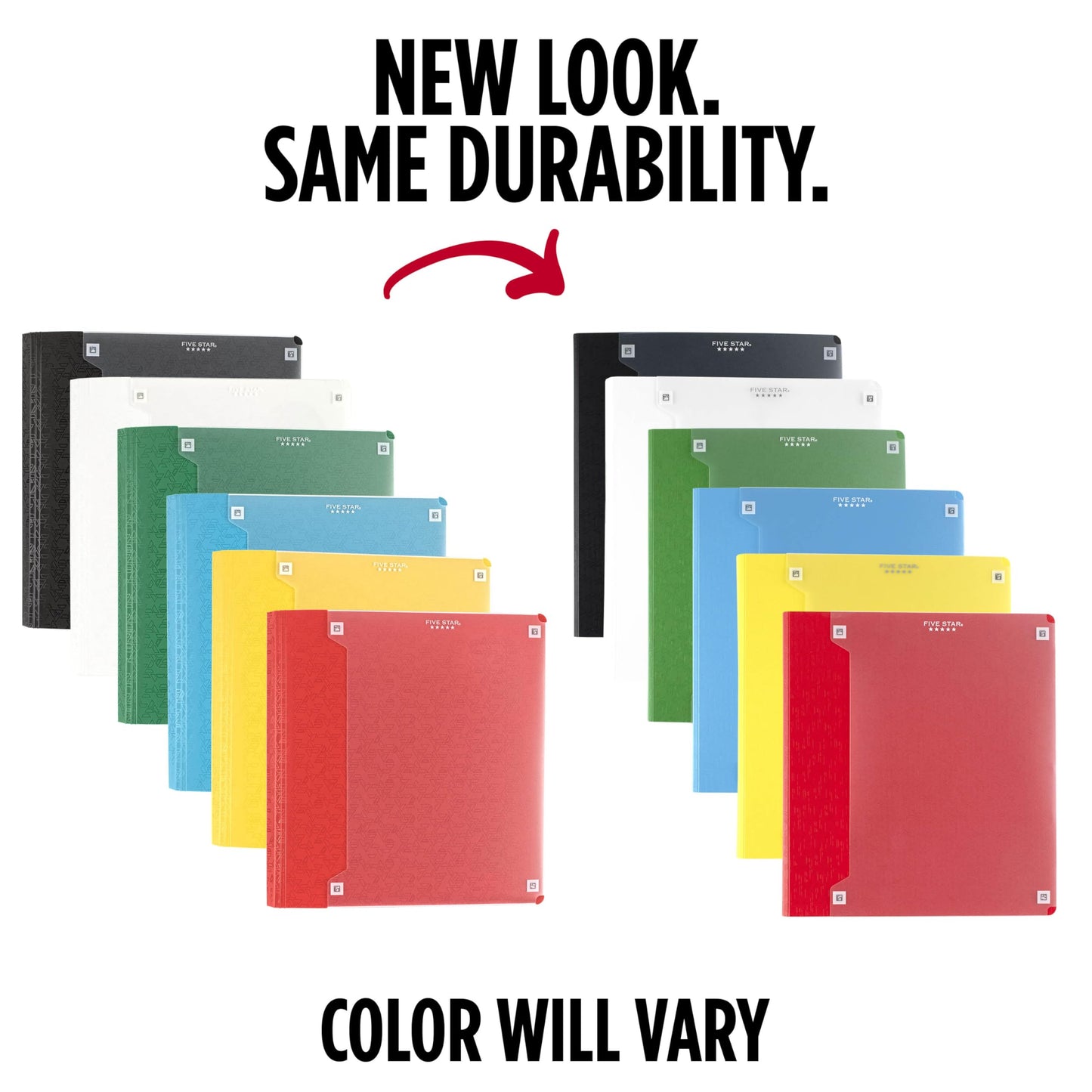 Five Star 3-Ring Binder + Study App, 6 Pack, 1-1/2 Inch Binder with D Rings and Customizable Clear View Cover, 375 Sheet Capacity, Assorted Colors (261460-23)