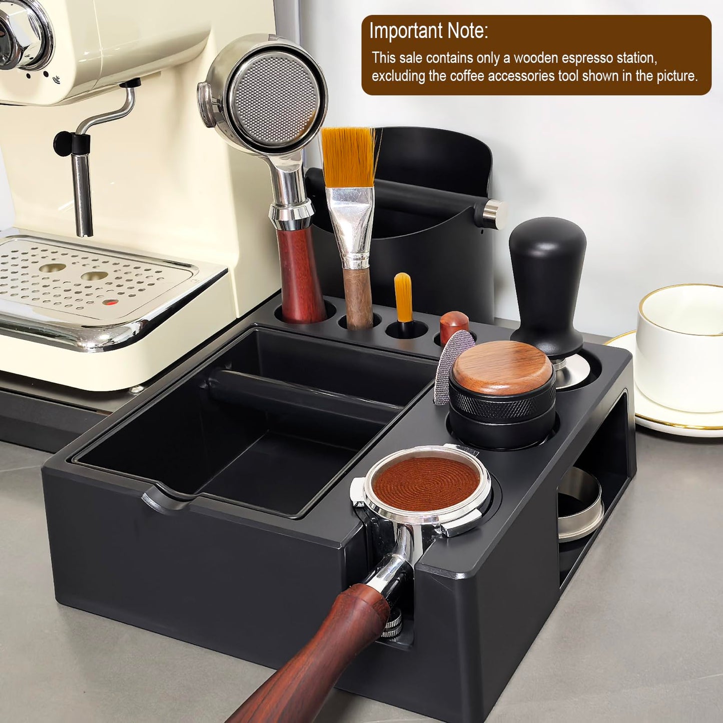 Espresso Tamping Station And Knock Box,ALL in 1 Espresso Organizer Station,Multifunctional Tamper Station Fit for 51/54/ 58mm Espresso Accessories,Removable Knock Box Espresso Station (Black, 51-58mm)