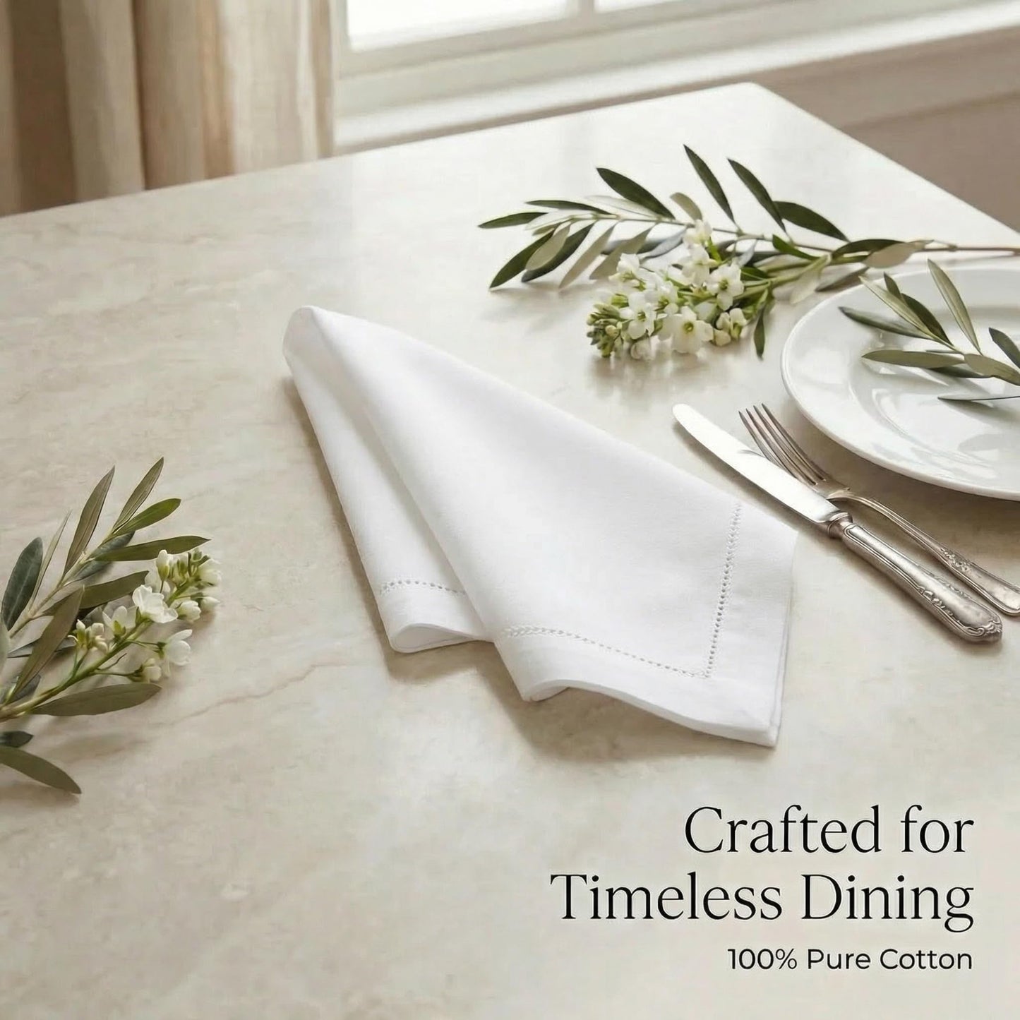 Urban Villa Cloth Napkins 100% Cotton Highly Absorbent Washable Reusable Premium Dinner Napkins Ideal for Gifts for Mothers Day Hotel Farmhouse Parties - White - Hemstitch (20" x 20", Set of 12)