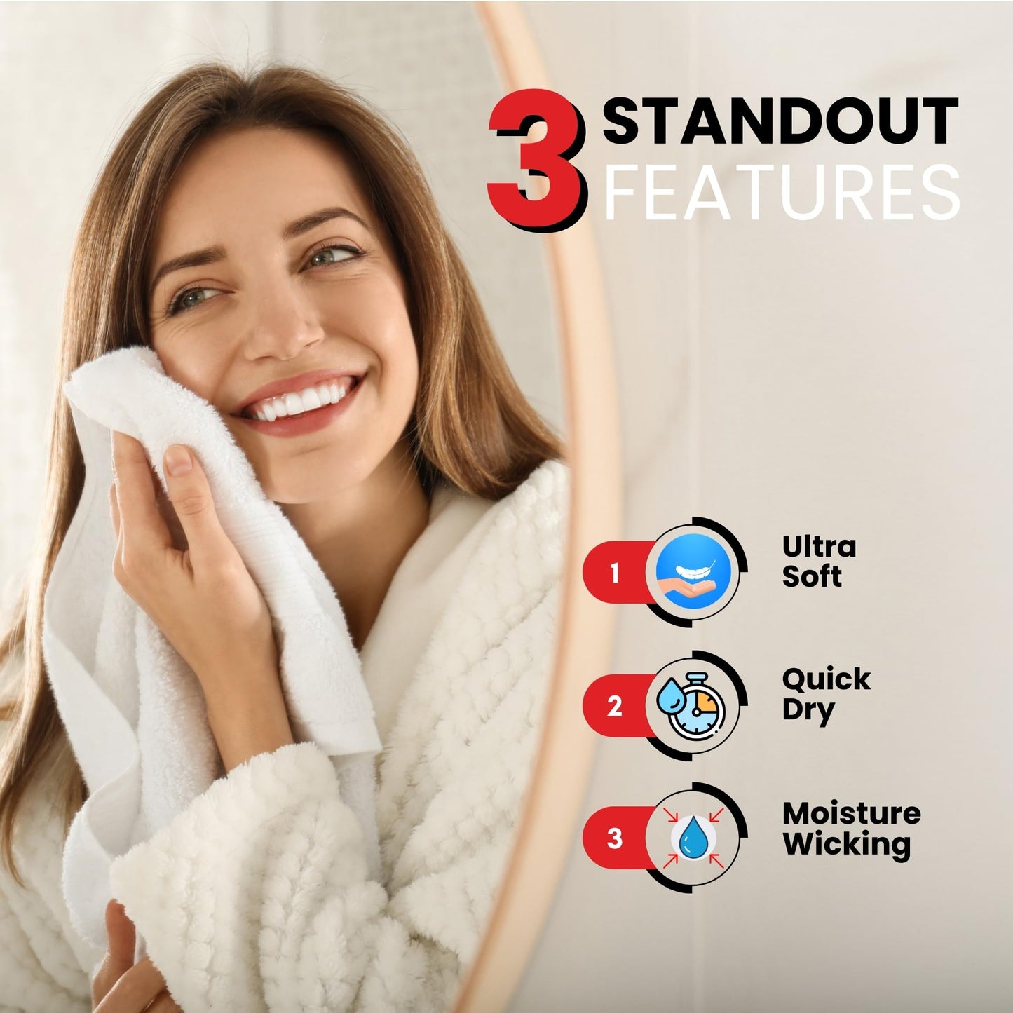 Infinitee Xclusives White Hand Towels for Bathroom - Set of 6 (16x28 inches) 600 GSM, 100% Cotton Ultra Soft, Quick Drying, Hotel Quality Hand Towel Set (Brilliant White, Hand Towels)