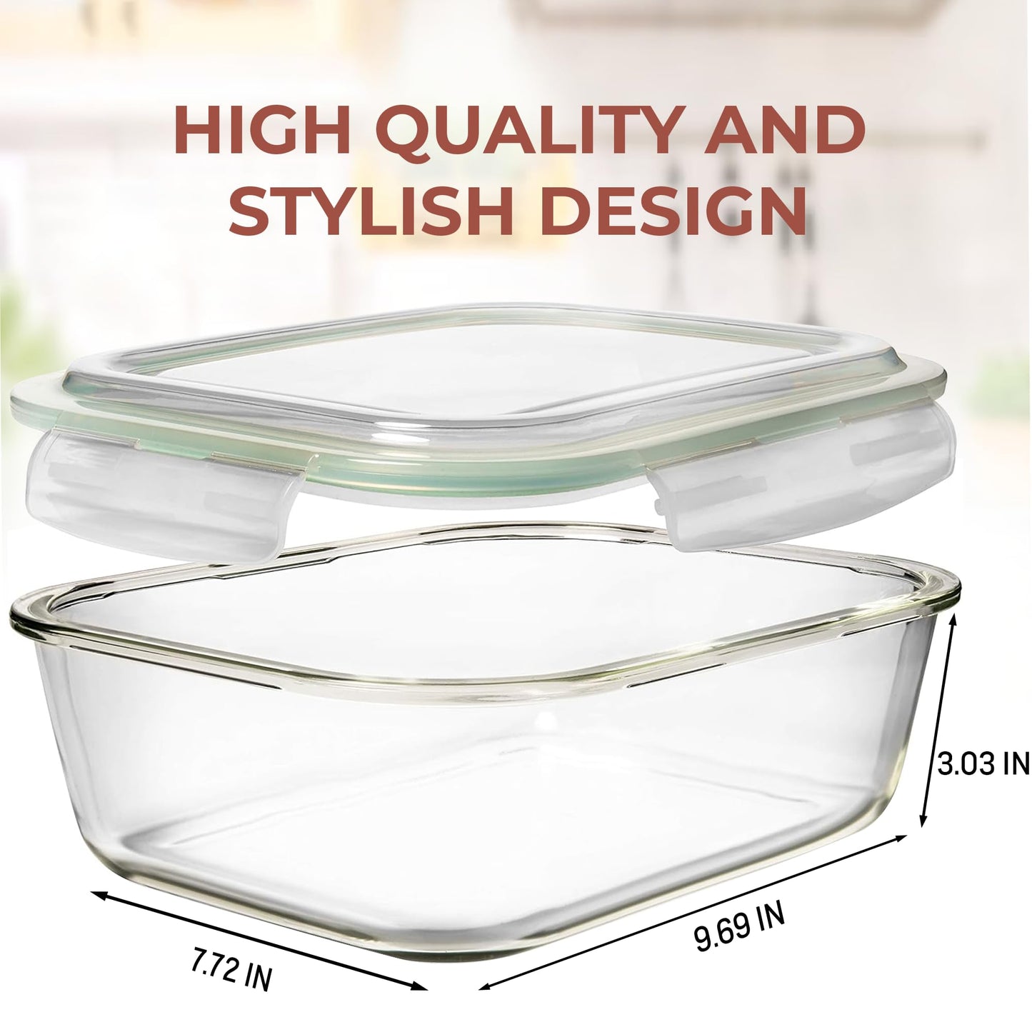 Razab 10 Cups/ 80 Oz 4 Pc (Set of 2) Glass Food Storage Containers with Airtight Locking Lids-For Storing & Serving Food. BPA Free & Leak Proof - Microwave, Dishwasher, Fridge, Freezer and Oven Safe