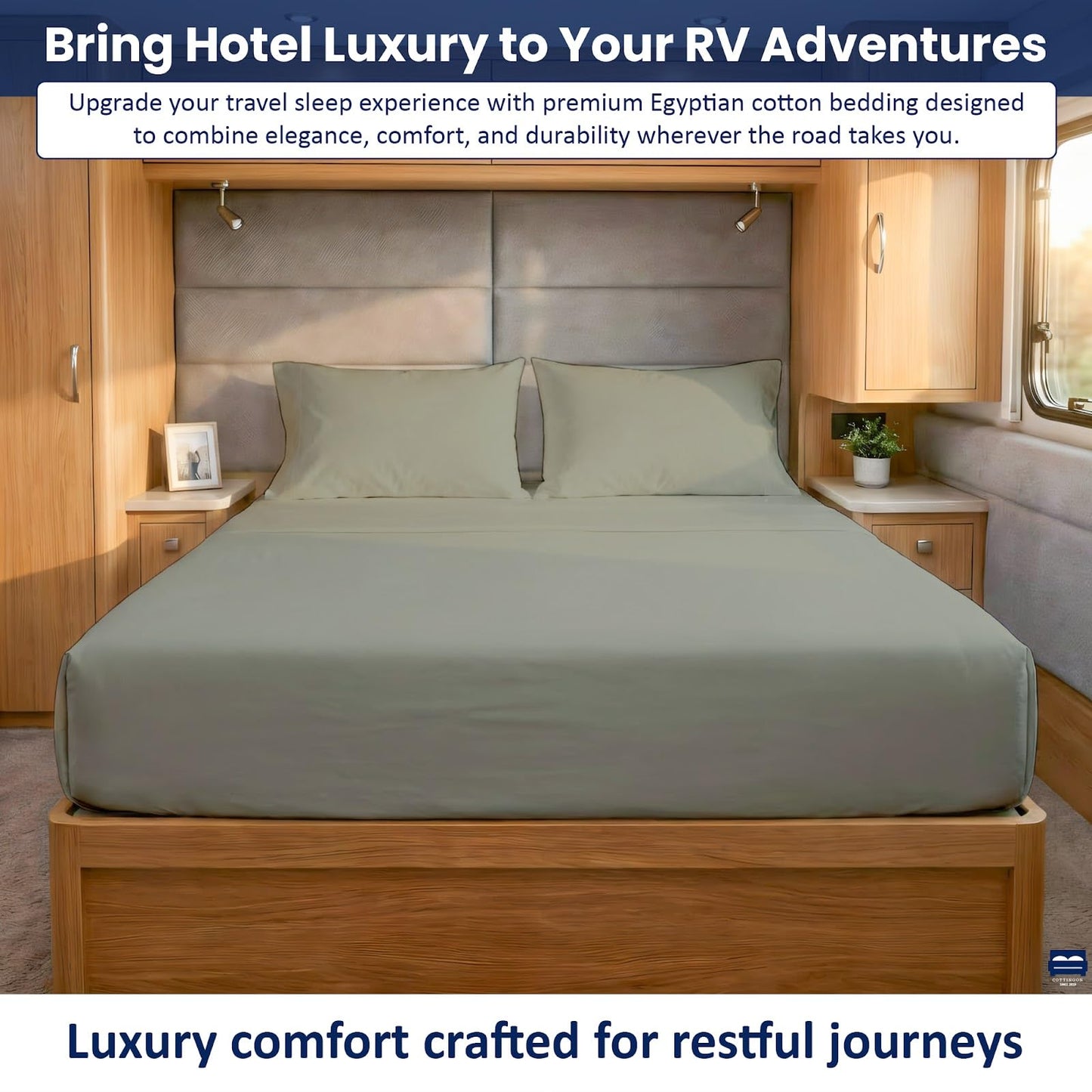 Cottingon RV King Sheets 72 x 80,Luxury Soft 100% Egyptian Cotton, 4 Pcs Camper Bedding Set to Fit Upto 15" Deep Custom RV Mattress, Light Grey Solid