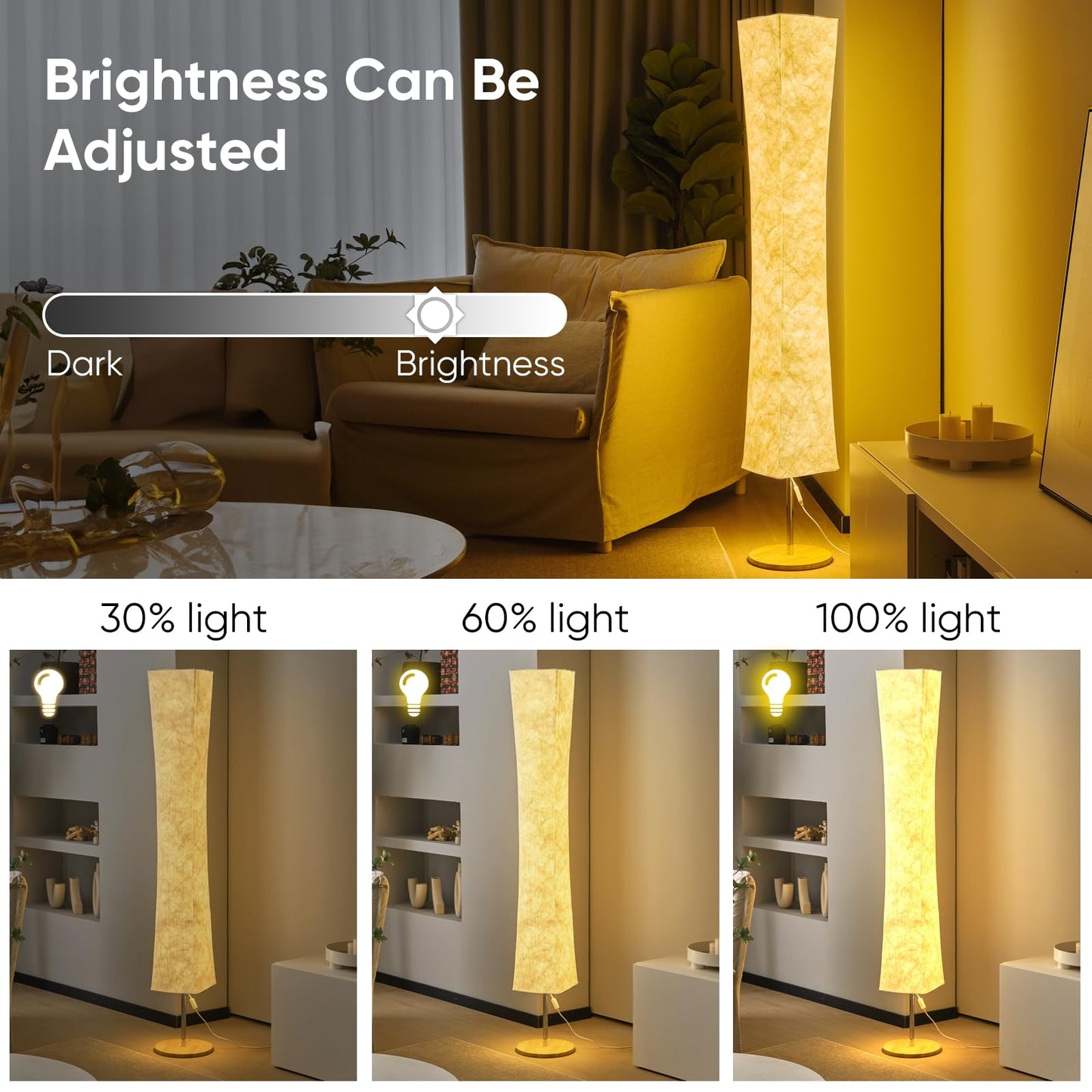Soft Light Floor Lamp, 58 inch Simple Design Morden 3 Color Lighting Remote Control LED lamp with Tyvek Fabric Shade,Brightness Adjustable for Living Room Bedroom Game Room