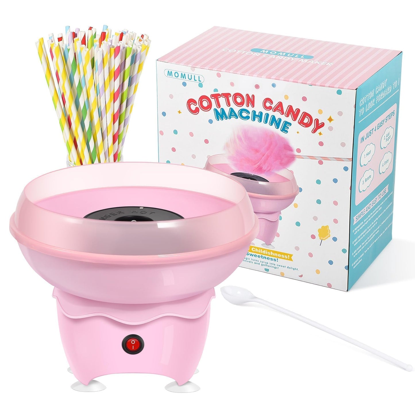 Cotton Candy Machine, Mini Cotton Candy Maker for Kids, Pink Vintage Candy Maker for Christmas Gift, Home, Birthday Family Party, Includes 20 Cotton Candy Sticks & Sugar Scoop