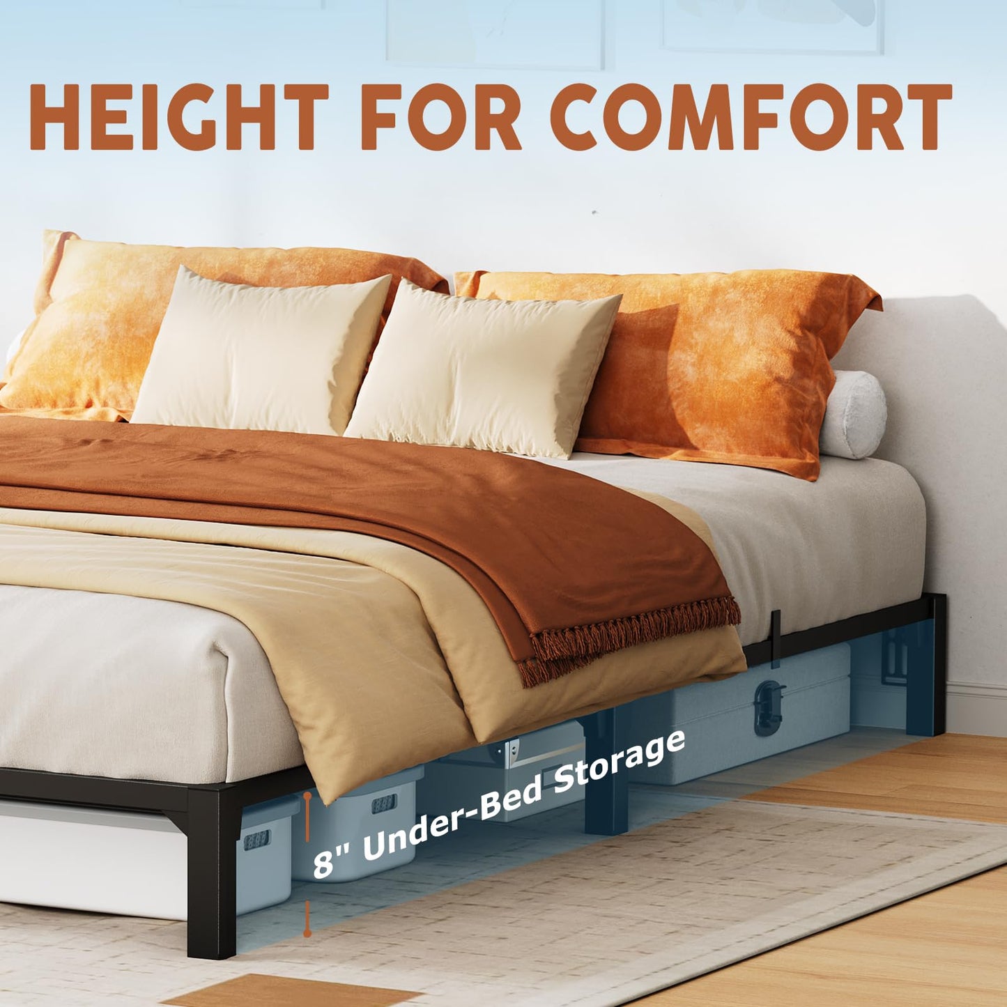 ActiveTrail Metal Bed Frame Queen Size 8 inch Platform Bed Frame, Strong Steel Slats, Bedroom Bed Base for Apartment and Home Use