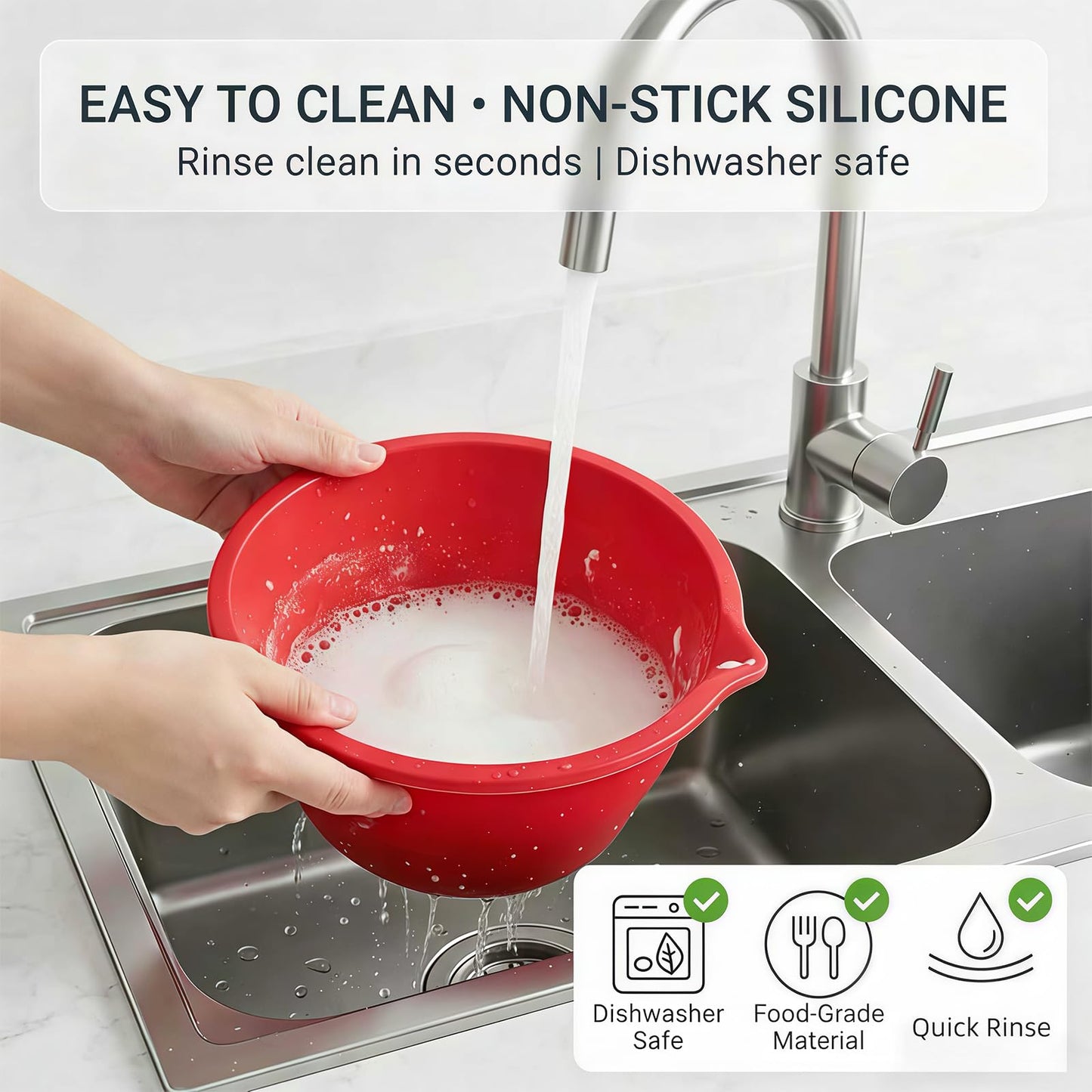 3-Pack Collapsible Silicone Bowl Liners Inserts for KitchenAid 5QT Tilt-Head Mixer Accessories, with Airtight Lids, Food Grade for Dough Proofing & Space-Saving Storage