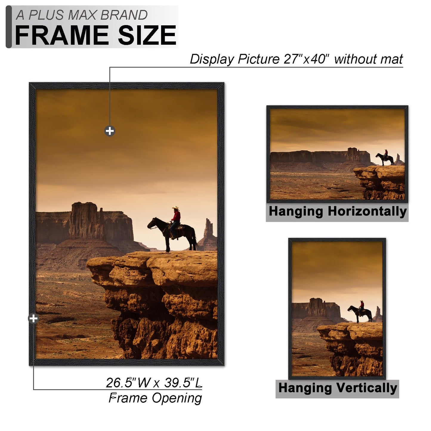A PLUS MAX 27x40 Picture Frame, Black Engineered Wood Frame for 27 x 40 Inch Picture Poster Photo, Light Weight 27 by 40 Frame with Wood-grain for Wall - 1 Pack/Black/27 x40
