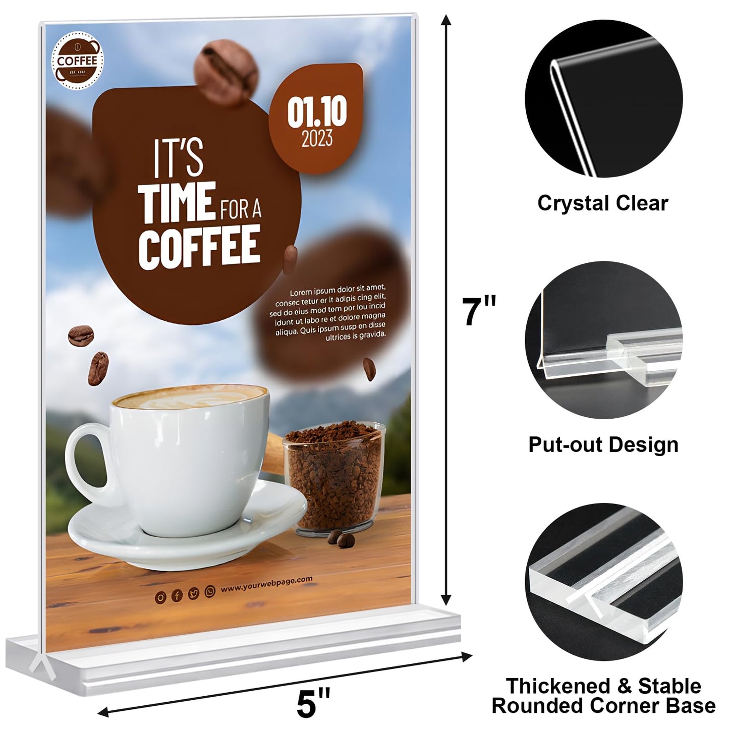 dulvus Acrylic Sign Holder 5x7 Inches 24 Pack, Double Sided Clear Display Stand Table Top Sign Paper Holder, Vertical Menu Flyer Holder, Plastic Sign Frame for Stores, Restaurants, Hotels, Office