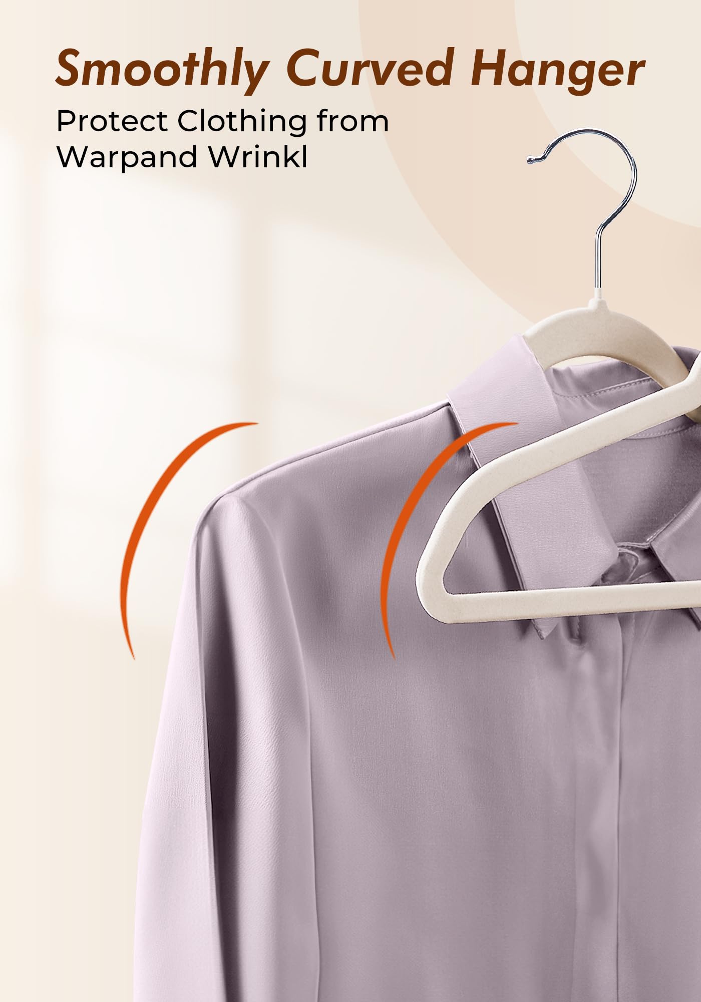 HOUSE DAY Ivory Velvet Hangers 50 Pack - Non Slip Felt Hangers Closet Essentials, Premium Space Saving Hanger, Gentle on Clothes, Sturdy Shoulder Design