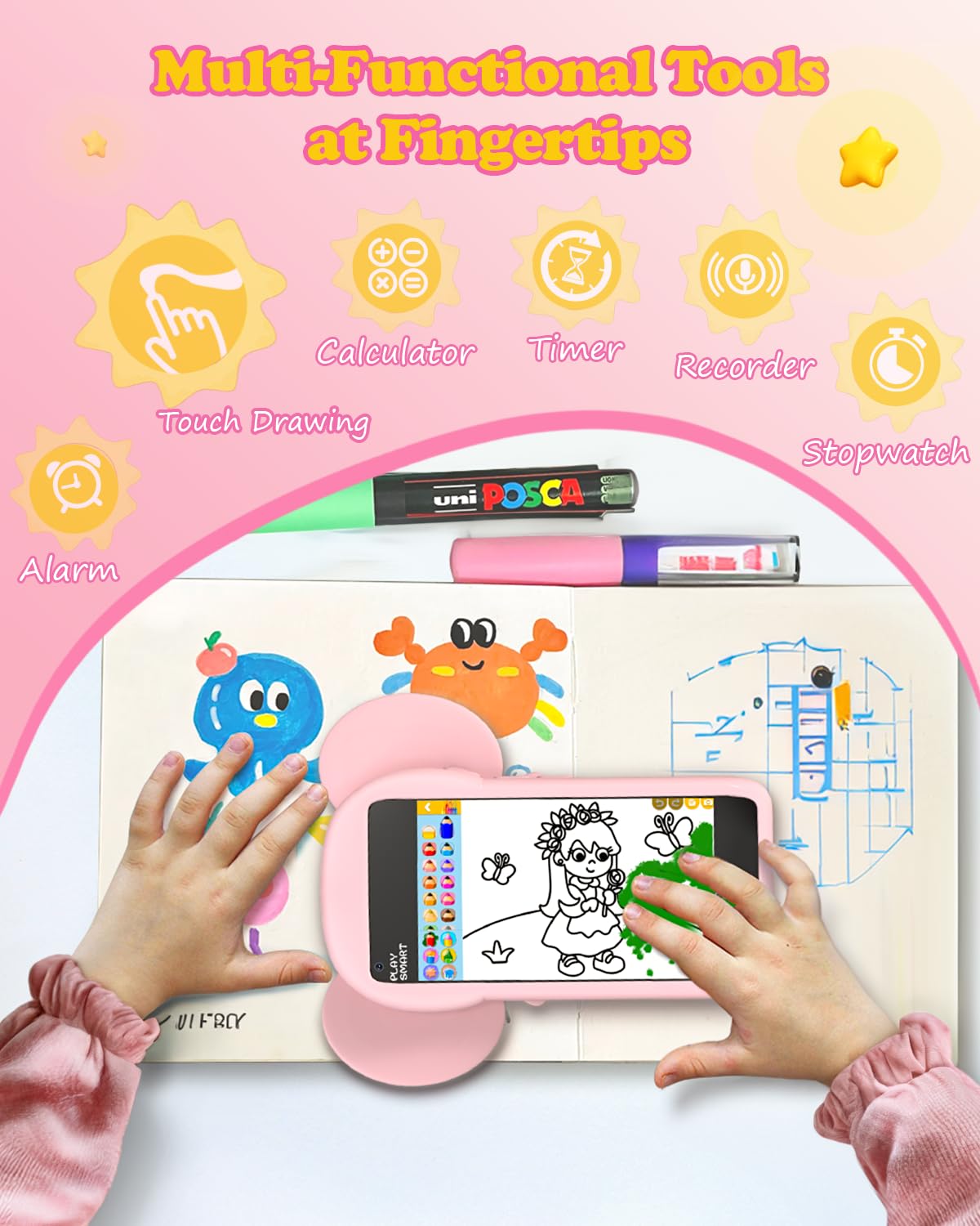 MOMILLA Kids Toys Smart Phone, 3.97" Touchscreen Toddlers Kids Smart Phone, Birthday Gifts for Girls Age 3 4 5 6 7 8 9 10 Year Old, Learning Toys Play Cell Phone with Front Camera, Games