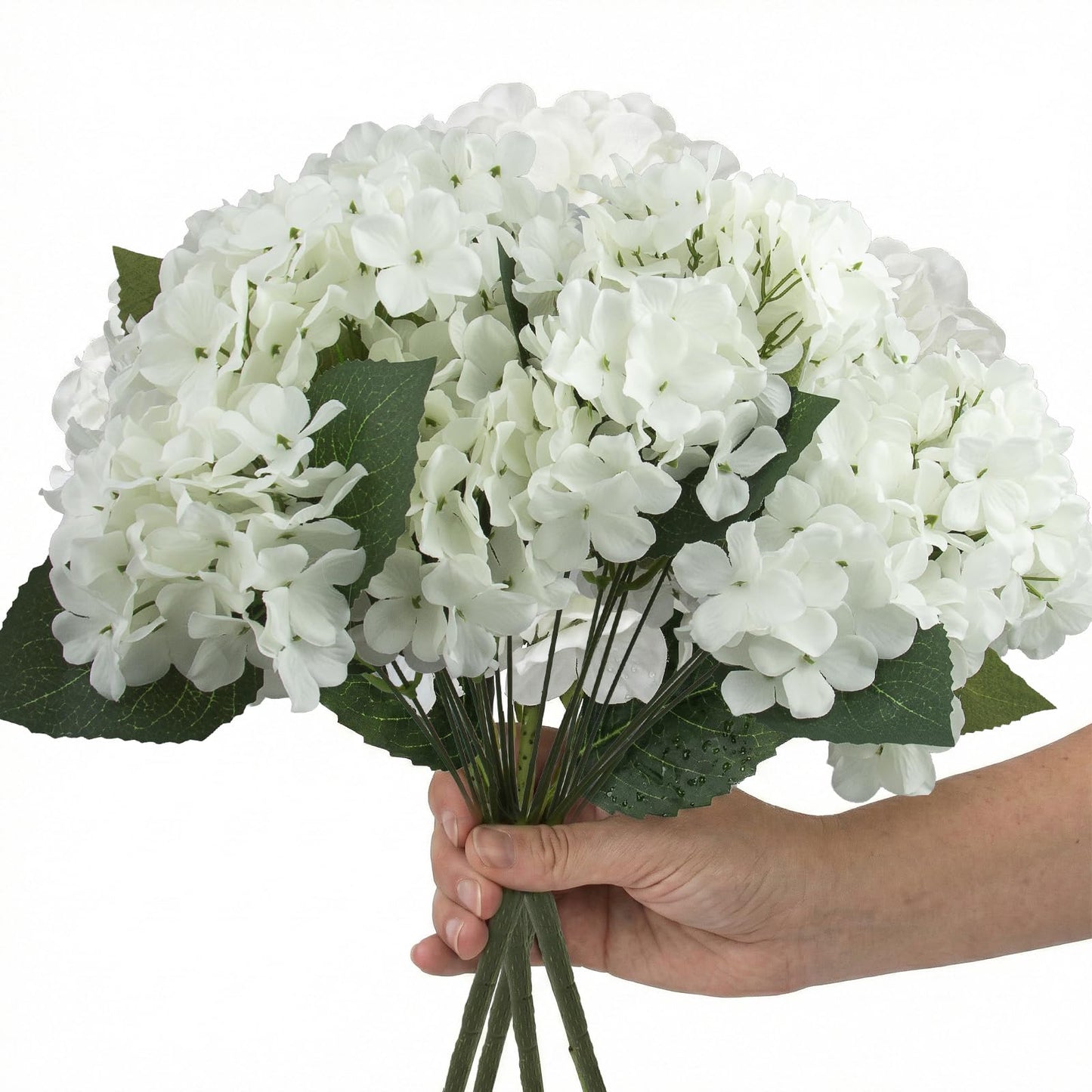 8 Pcs Hydrangea Artificial Flowers Outdoor Silk Bouquets, UV Resistant Faux Hydrangeas Flowers for Table Vase Centerpieces Outside Party Wedding Baby Shower Home Indoor Outdoor Decor (8, White)