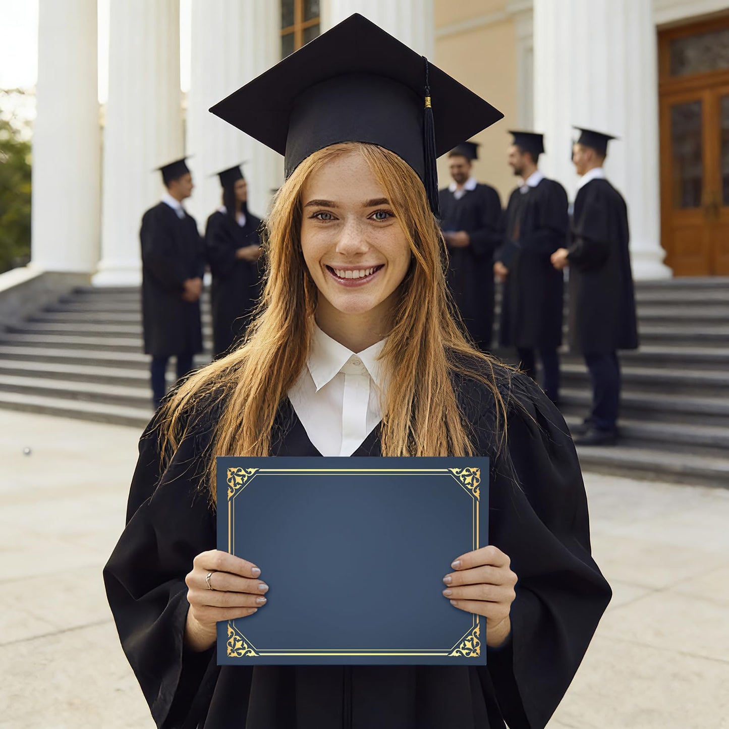 50 Packs Certificate Holders, Navy Blue Diploma Holders, Certificate Covers with Gold Foil Border for Letter Size 8.5 x 11 Award Certificates, Diploma and Documents