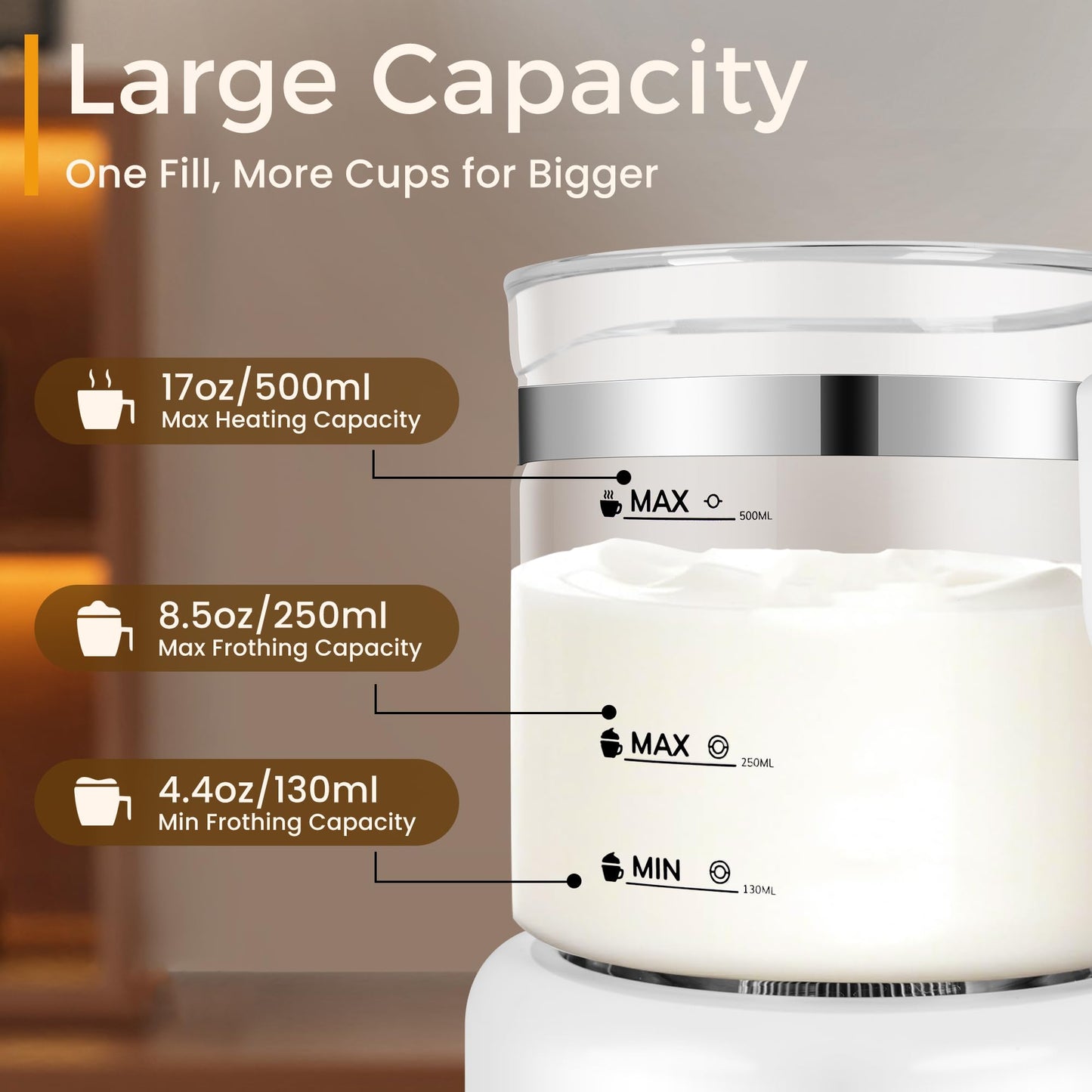 Milk Frother and Steamer, 6 in 1 Milk Steamer and Milk Warmer, 17oz Auto Shut Off Electric Frother with Touch Screen, (CQ1)