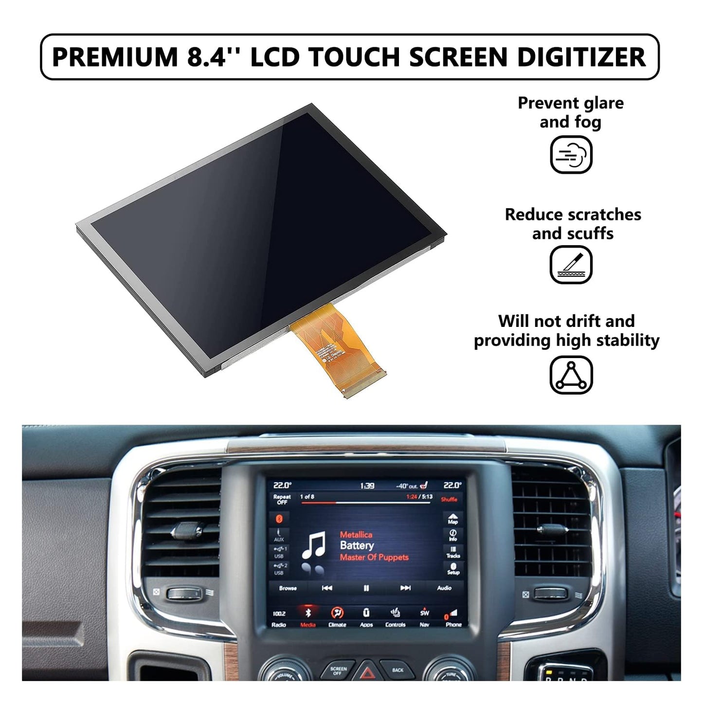 17-22 Replacement 8.4" Uconnect 4C UAQ LCD Monitor Touch-Screen Radio Navigation New OEM Replacement Fit for Dodge RAM Jeep Chrysler 2017&up Replace #LA084X01(SL)(02)