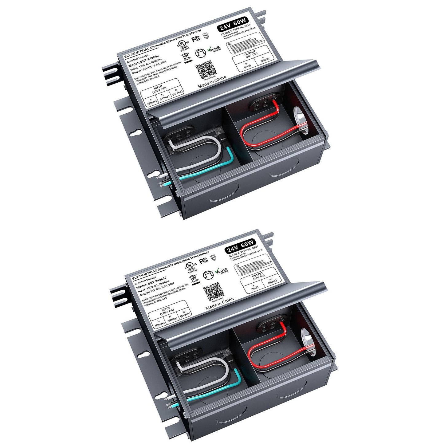 (2 Pieces) 24V Dimmable LED Driver, 60W Triac ELV/MLV LED Transformer Compatible with Lutron&Leviton Switches, Dimmable Power Supply 60W 24V for Light Smooth Flicker Free Dimming
