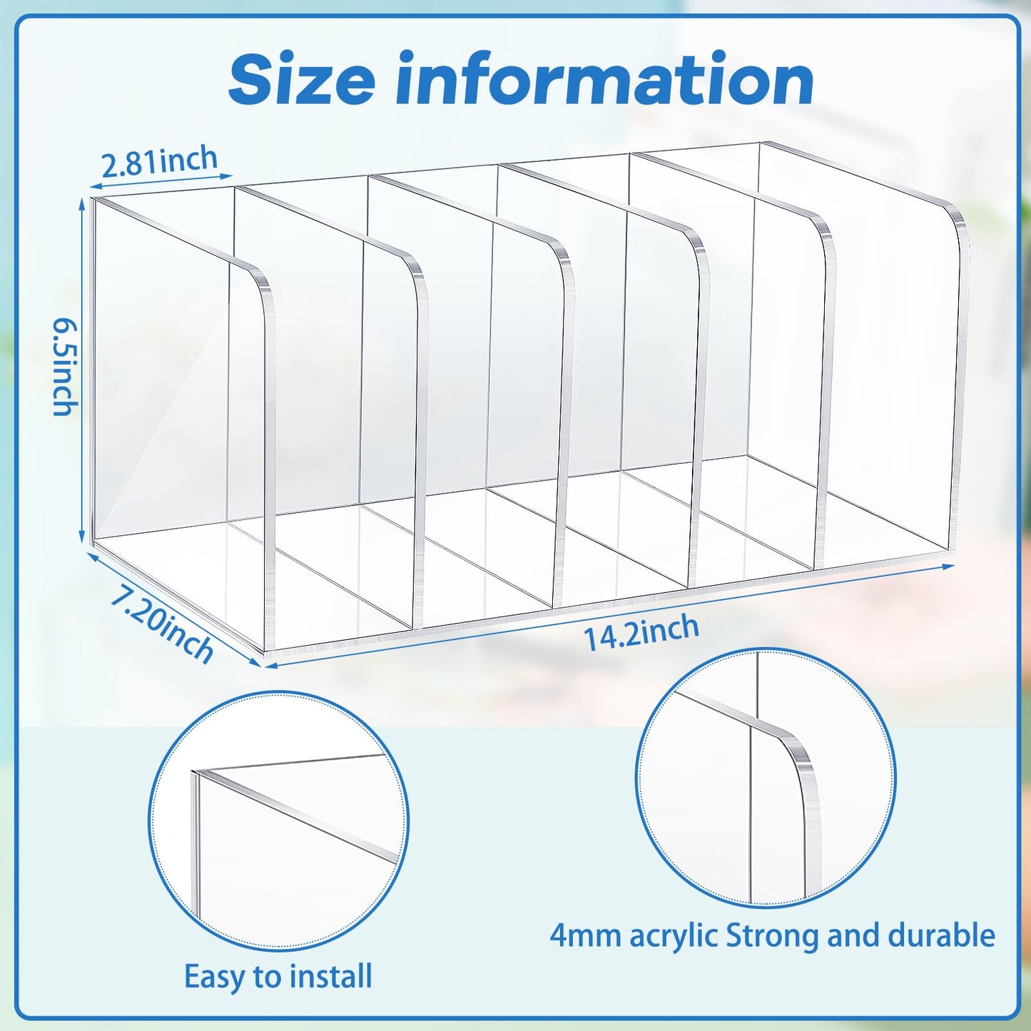 Suzile 2 Pack Clear Acrylic Magazine Holder with 5 Vertical Compartments, File Organizer Desk Rack for Home Office School, Document Book Storage Accessories, Clear Sorter