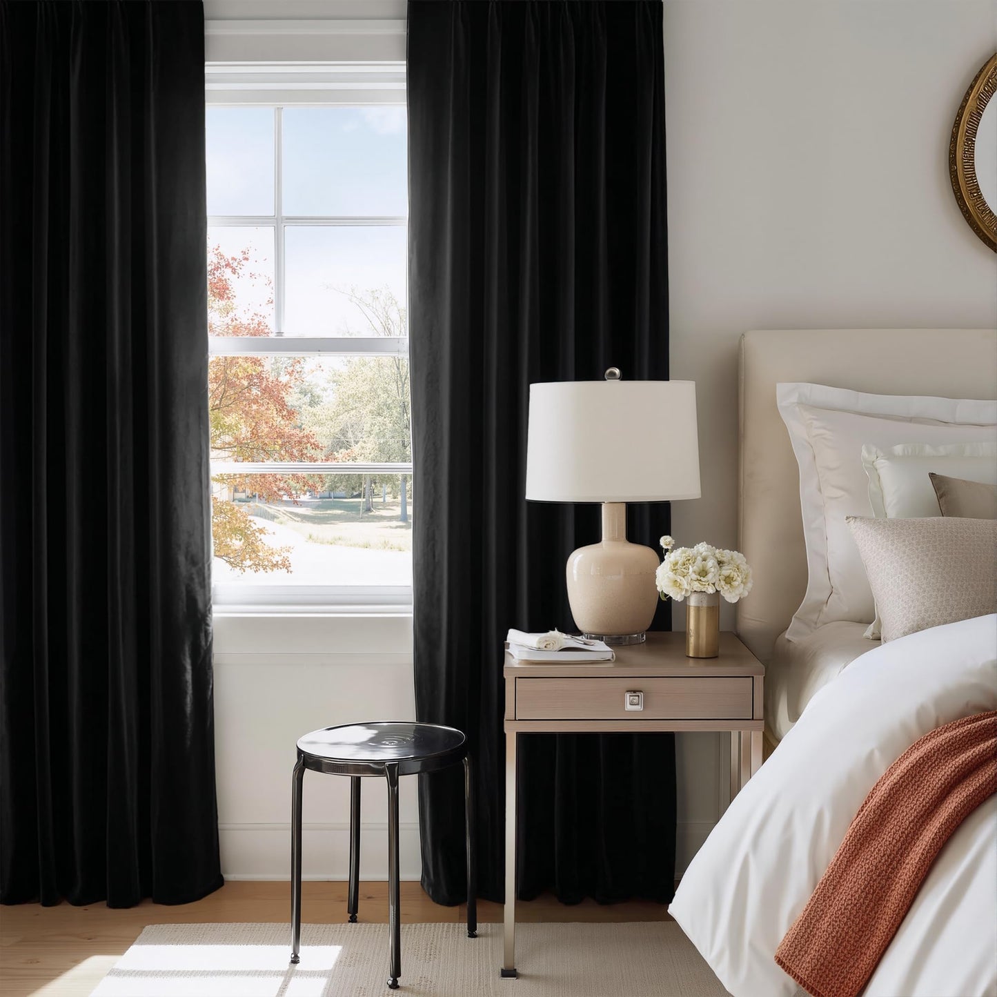 NICETOWN Black Velvet Blackout Curtains 96 inch Long for Living Room and Bedroom, Thermal Luxury Solid Heavy Rod Pocket Drapes/Window Treatments for Hall, Theater (2 Pieces, 52 W)