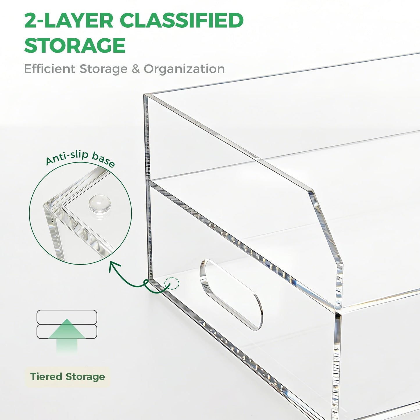 AIMOLLY Paper Tray Organizer for Desk, 2 Tier Acrylic Desk Organizers and Accessories, One-Piece Integrated A4 Paper Organizer with Handles, Crystal-Clear Letter Tray & Compact Office File Holder
