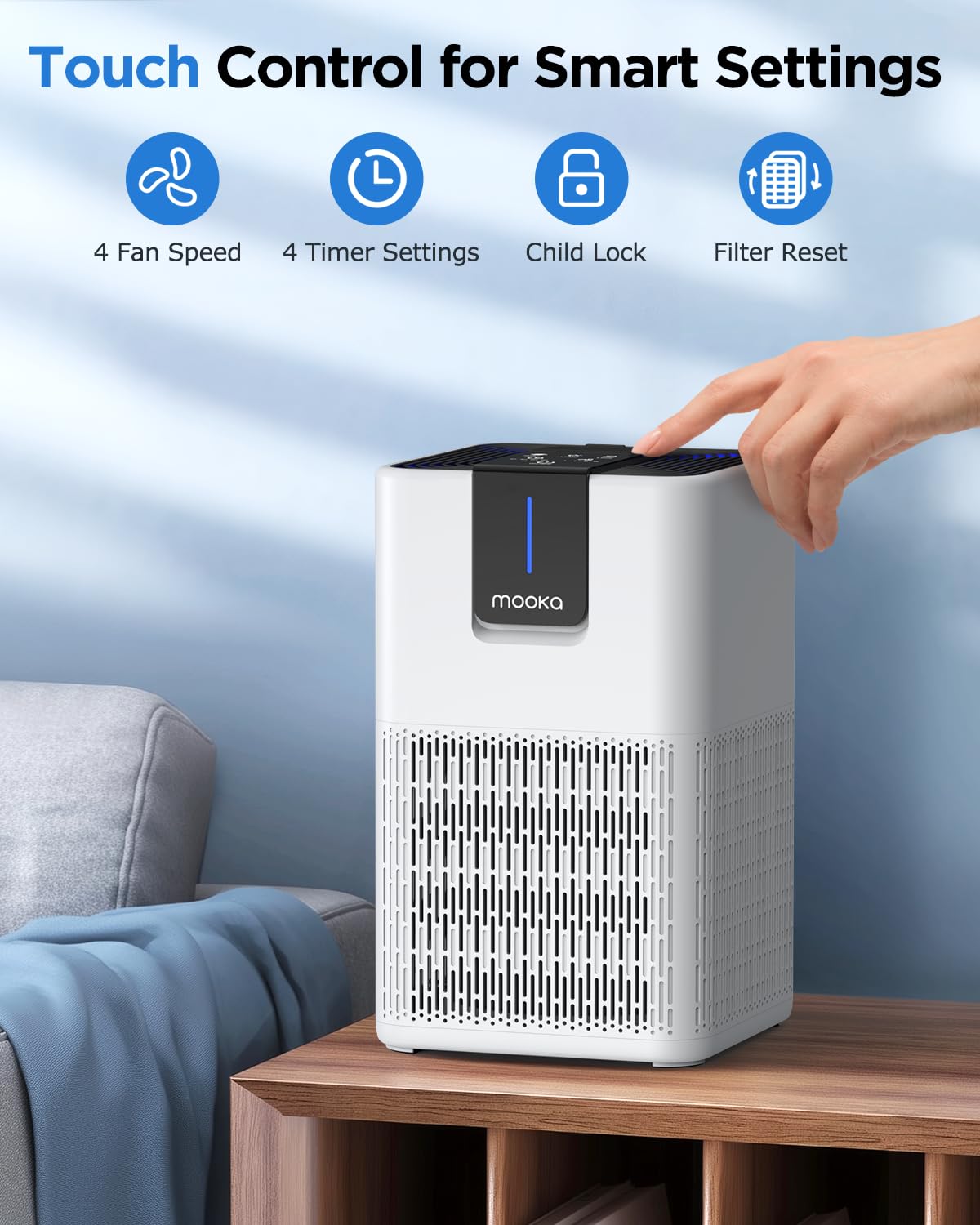 Air Purifiers for Home Large Room 1250 Ft²,MOOKA H13 HEPA Air Purifier for Pets Dust Odor Smoke,Aromatherapy Function,Air Cleaner with 15dB Quiet Sleep Mode for Bedroom Office Living Room,M05,White
